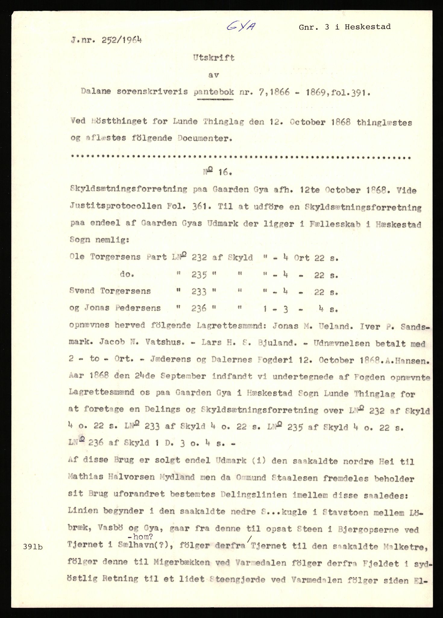 Statsarkivet i Stavanger, AV/SAST-A-101971/03/Y/Yj/L0028: Avskrifter sortert etter gårdsnavn: Gudla - Haga i Håland, 1750-1930, p. 289