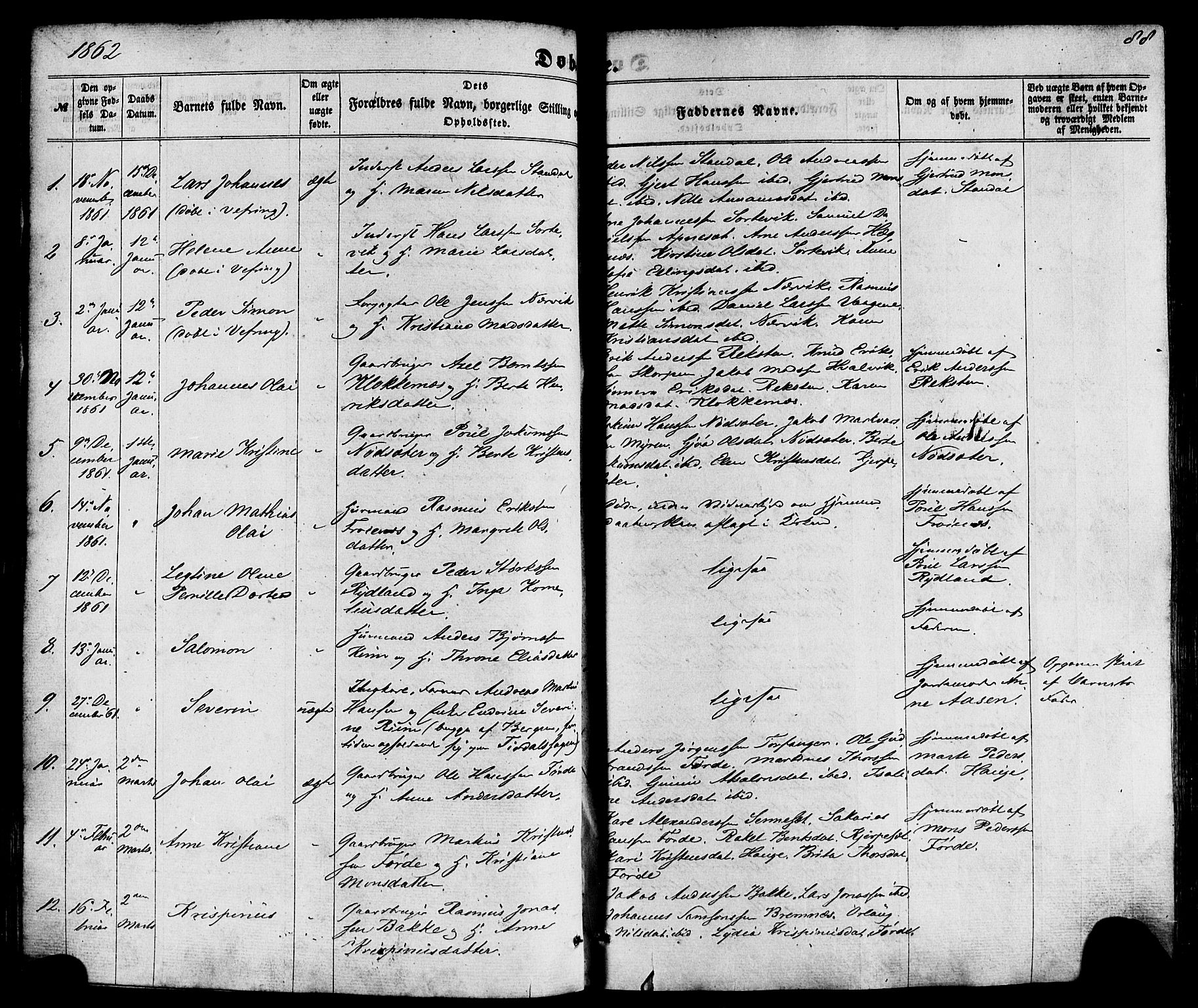 Kinn sokneprestembete, AV/SAB-A-80801/H/Haa/Haaa/L0006: Parish register (official) no. A 6, 1857-1885, p. 88