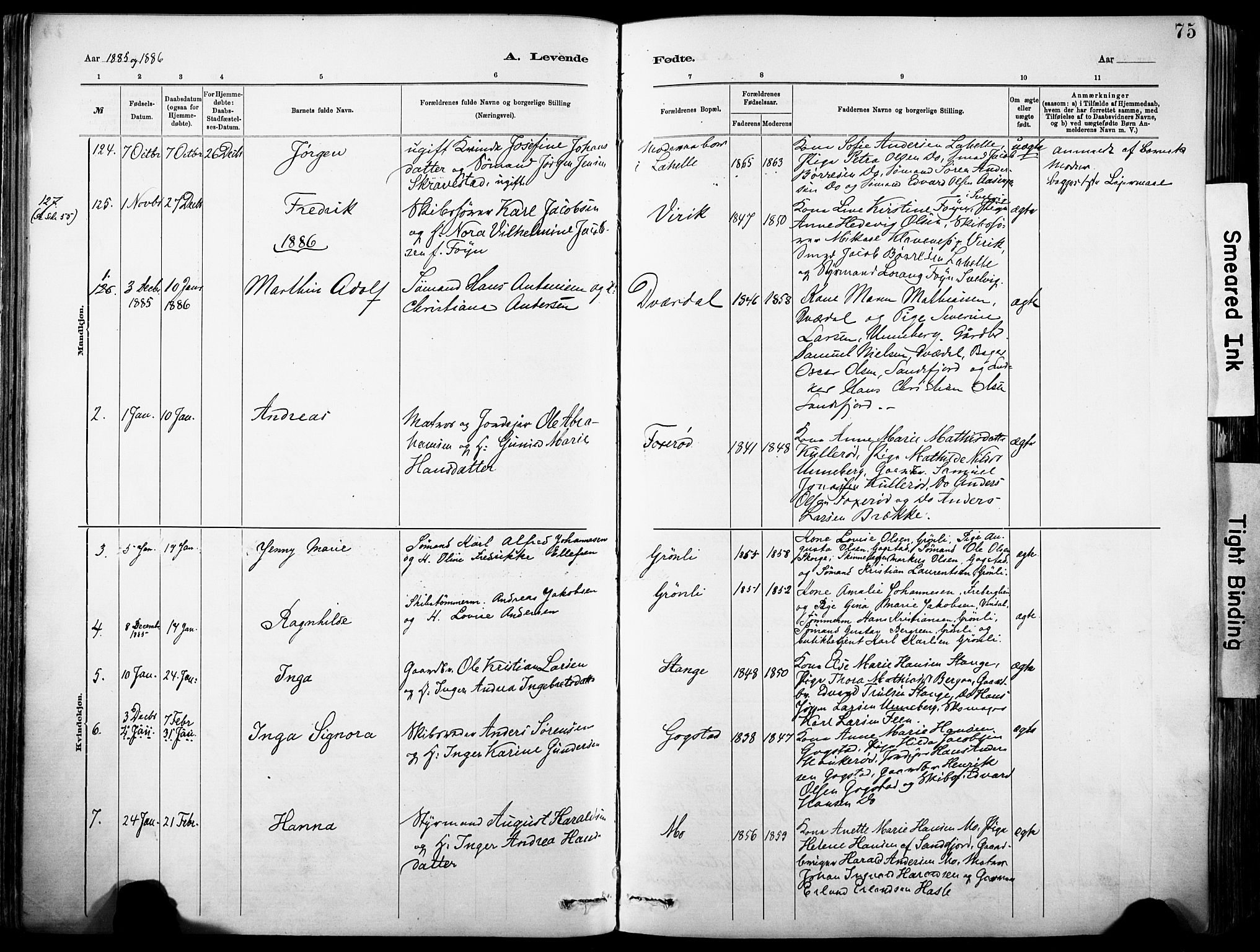 Sandar kirkebøker, AV/SAKO-A-243/F/Fa/L0012: Parish register (official) no. 12, 1883-1895, p. 75