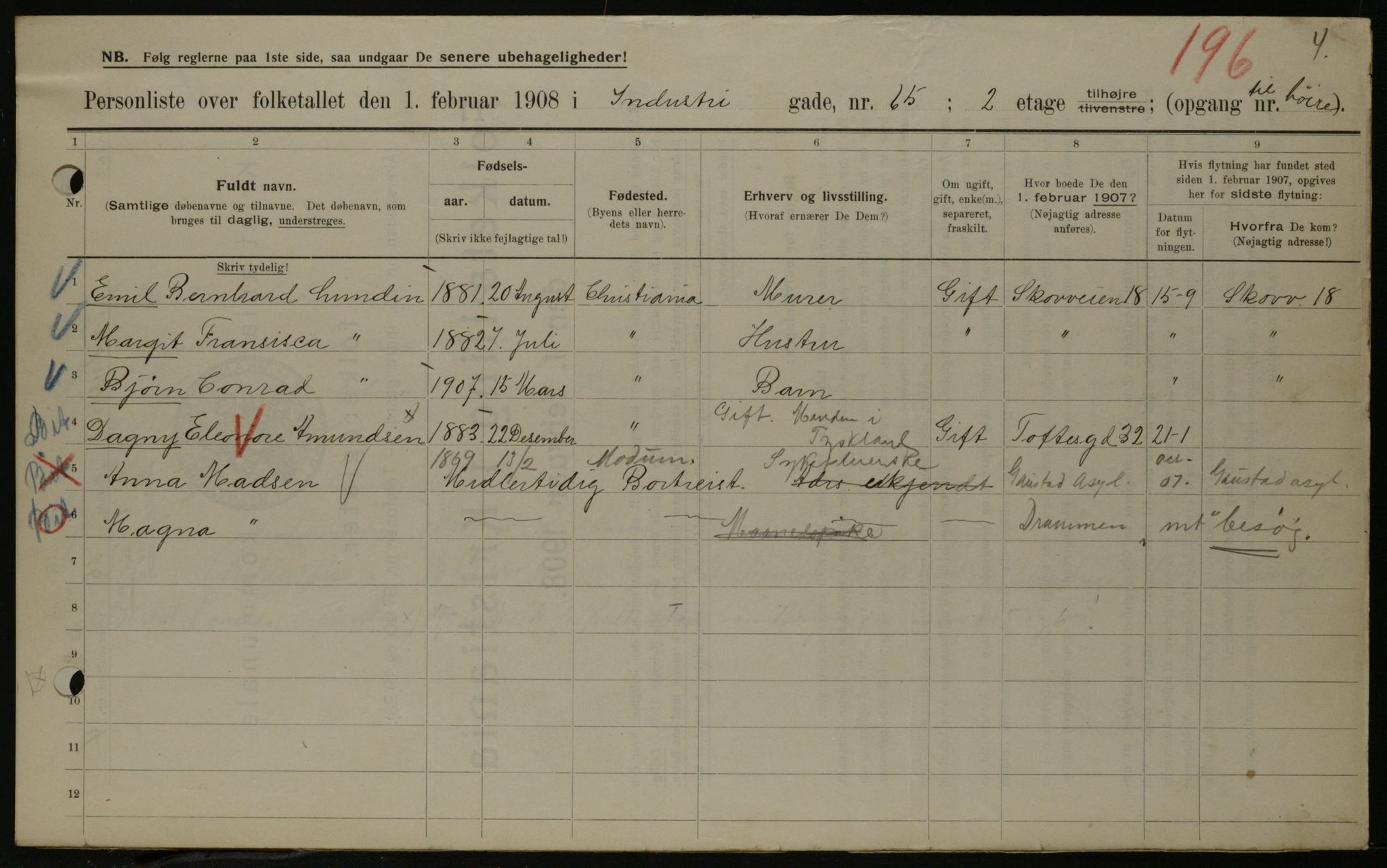 OBA, Municipal Census 1908 for Kristiania, 1908, p. 39240