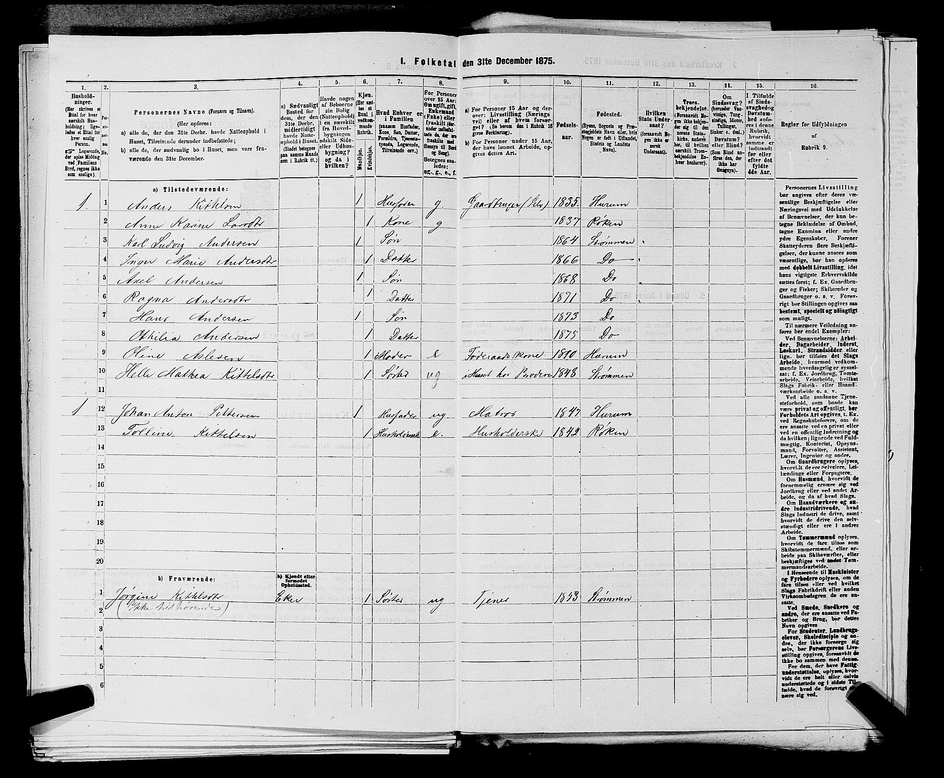 SAKO, 1875 census for 0711L Strømm/Strømm, 1875, p. 155