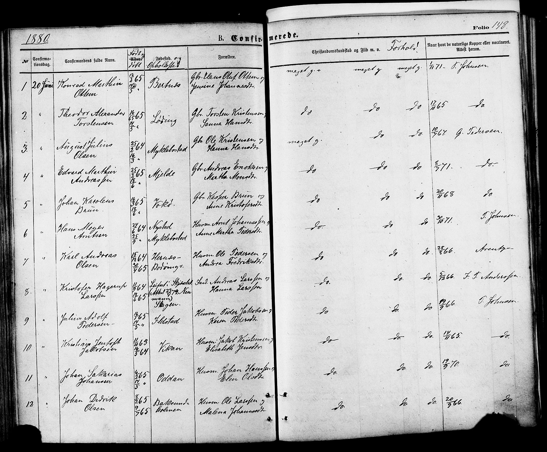 Ministerialprotokoller, klokkerbøker og fødselsregistre - Nordland, SAT/A-1459/801/L0009: Parish register (official) no. 801A09, 1876-1883, p. 148