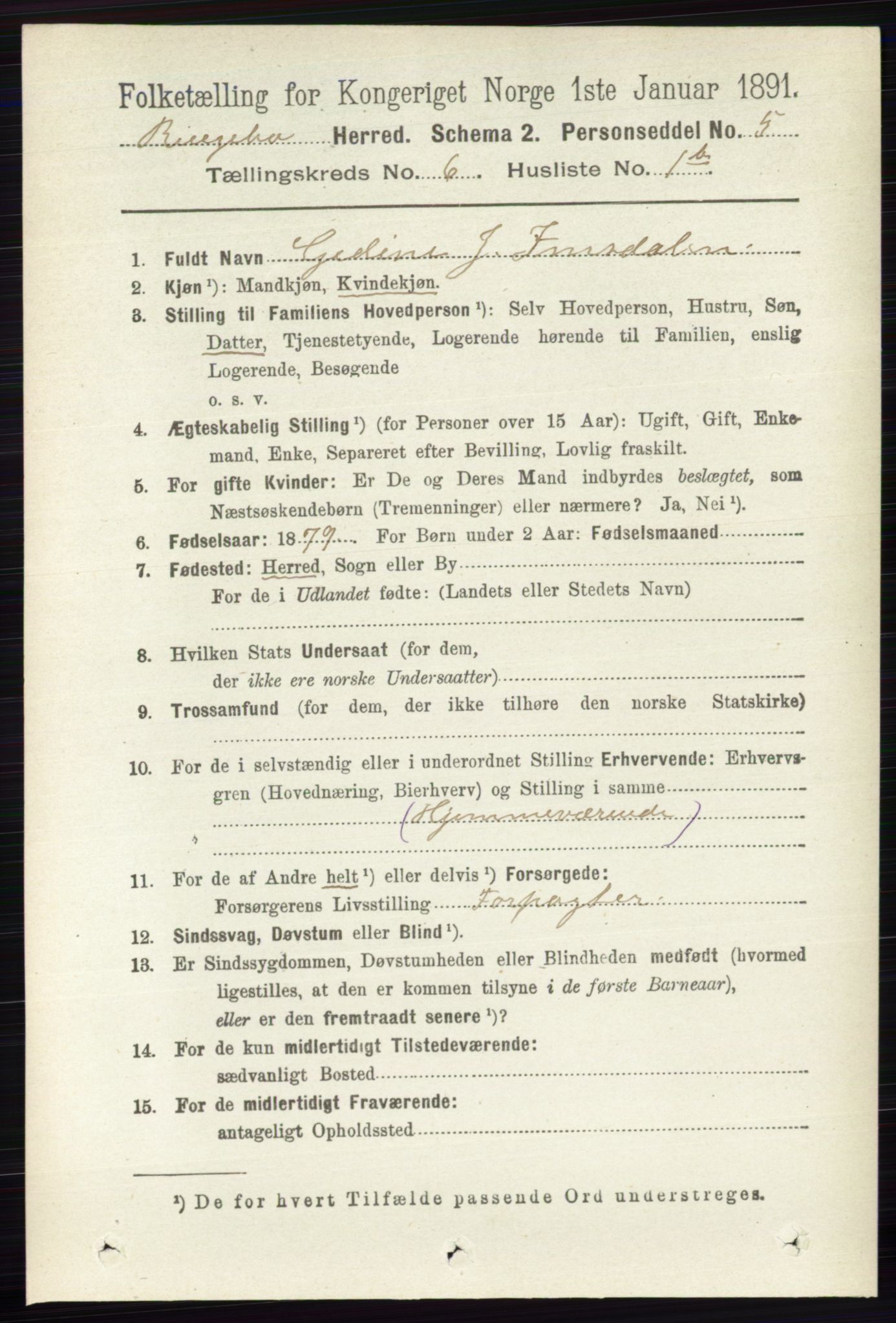 RA, 1891 census for 0520 Ringebu, 1891, p. 2452