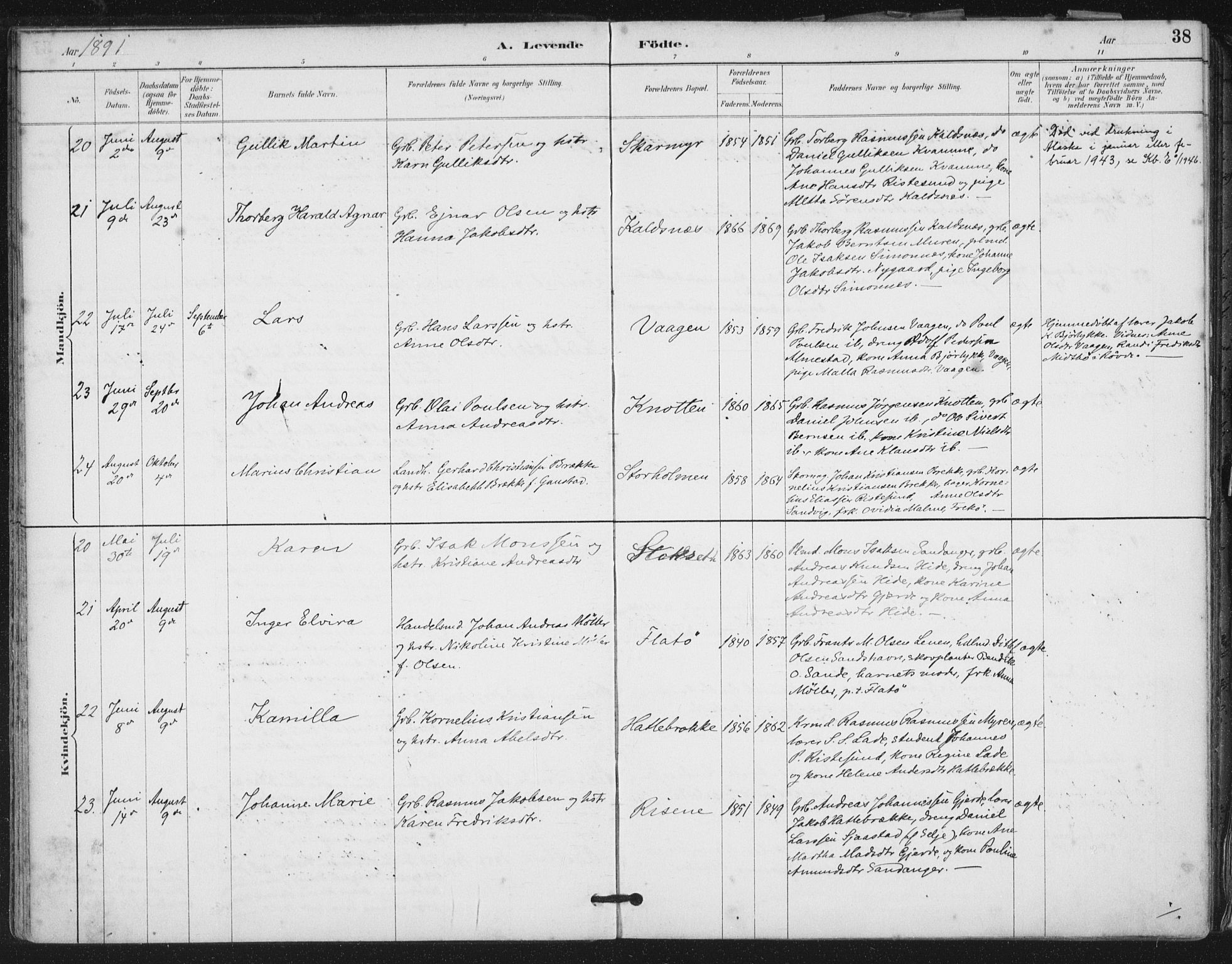 Ministerialprotokoller, klokkerbøker og fødselsregistre - Møre og Romsdal, AV/SAT-A-1454/503/L0037: Parish register (official) no. 503A05, 1884-1900, p. 38