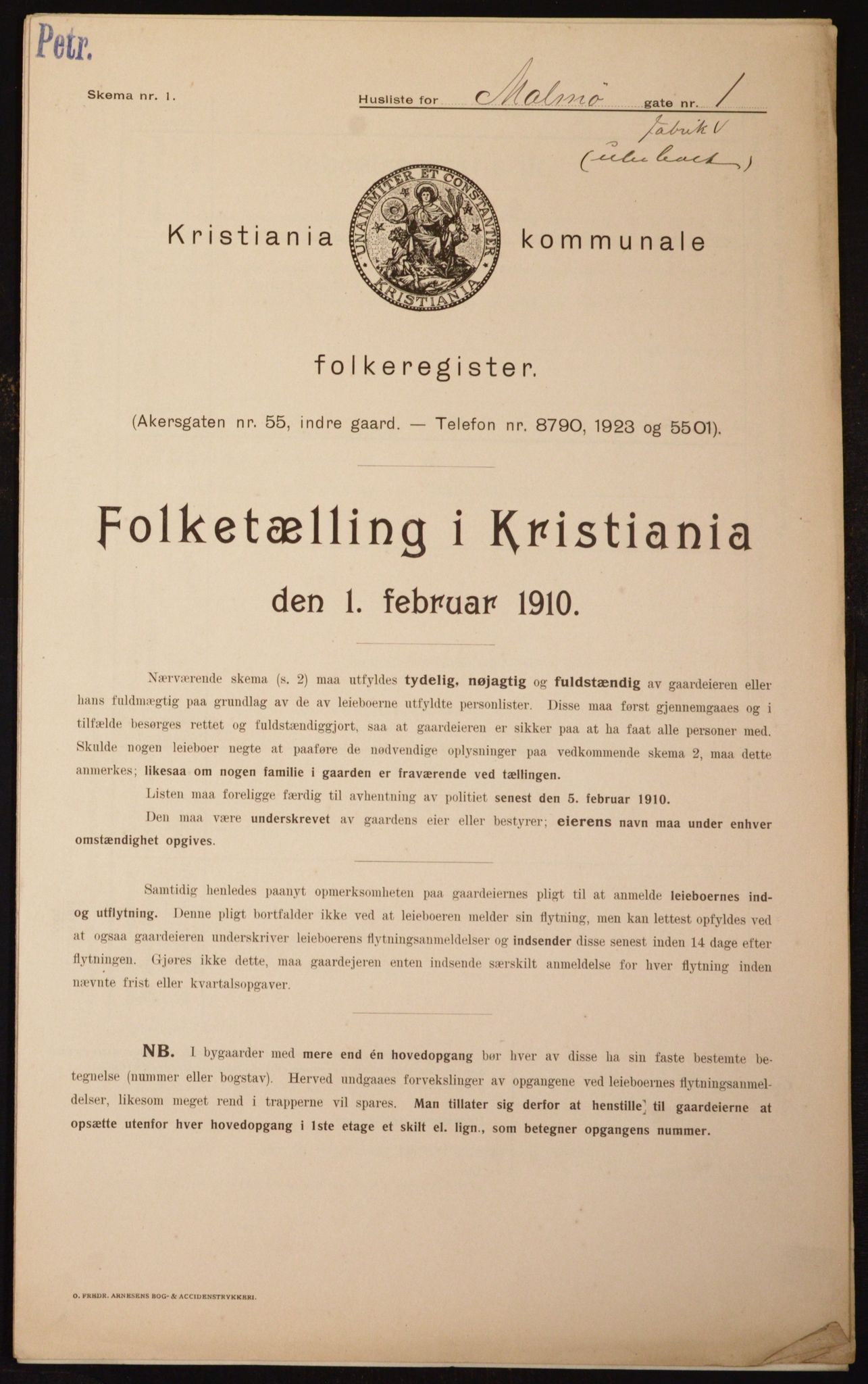 OBA, Municipal Census 1910 for Kristiania, 1910, p. 58002