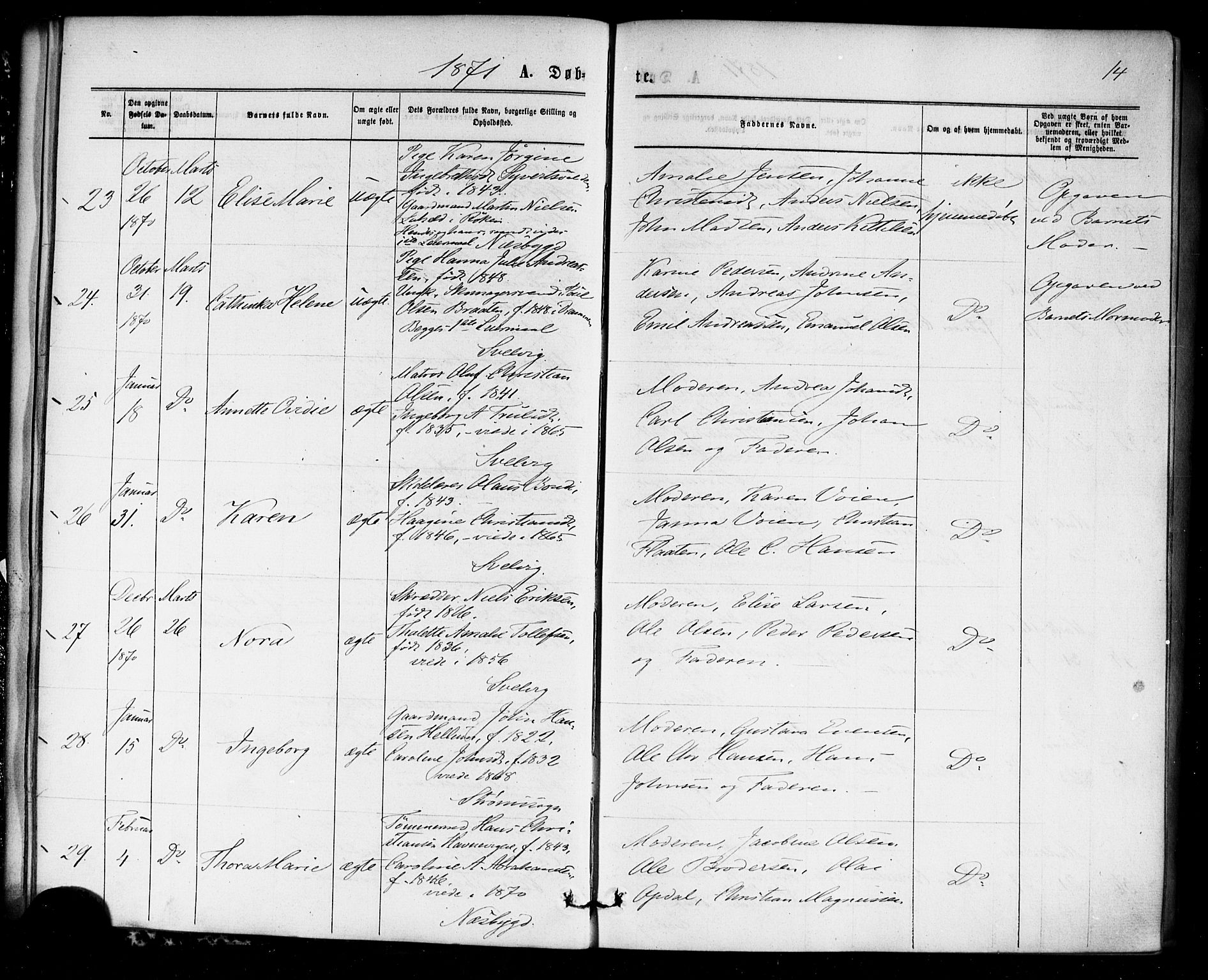 Strømm kirkebøker, SAKO/A-322/F/Fa/L0002: Parish register (official) no. I 2, 1870-1877, p. 14