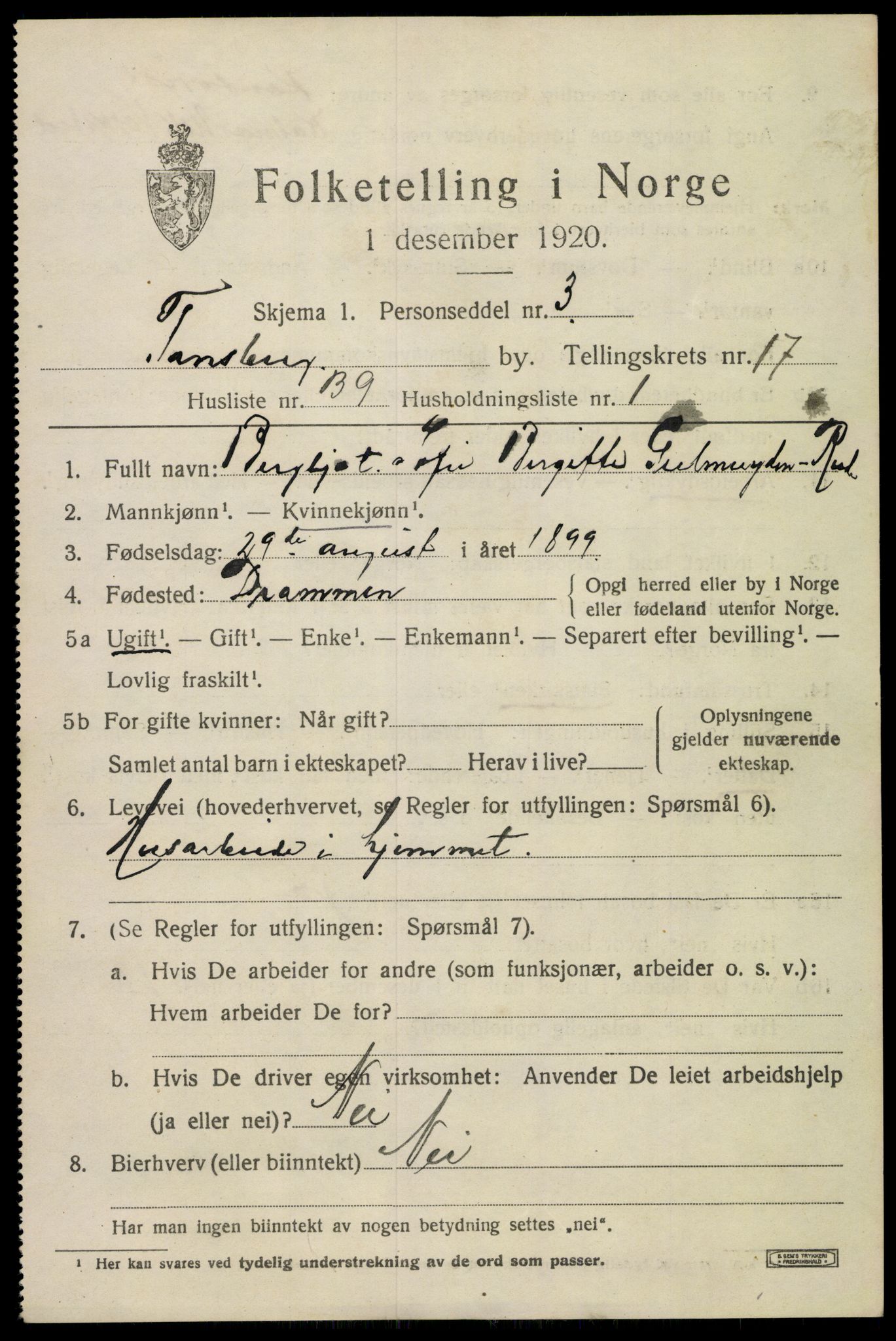SAKO, 1920 census for Tønsberg, 1920, p. 26681