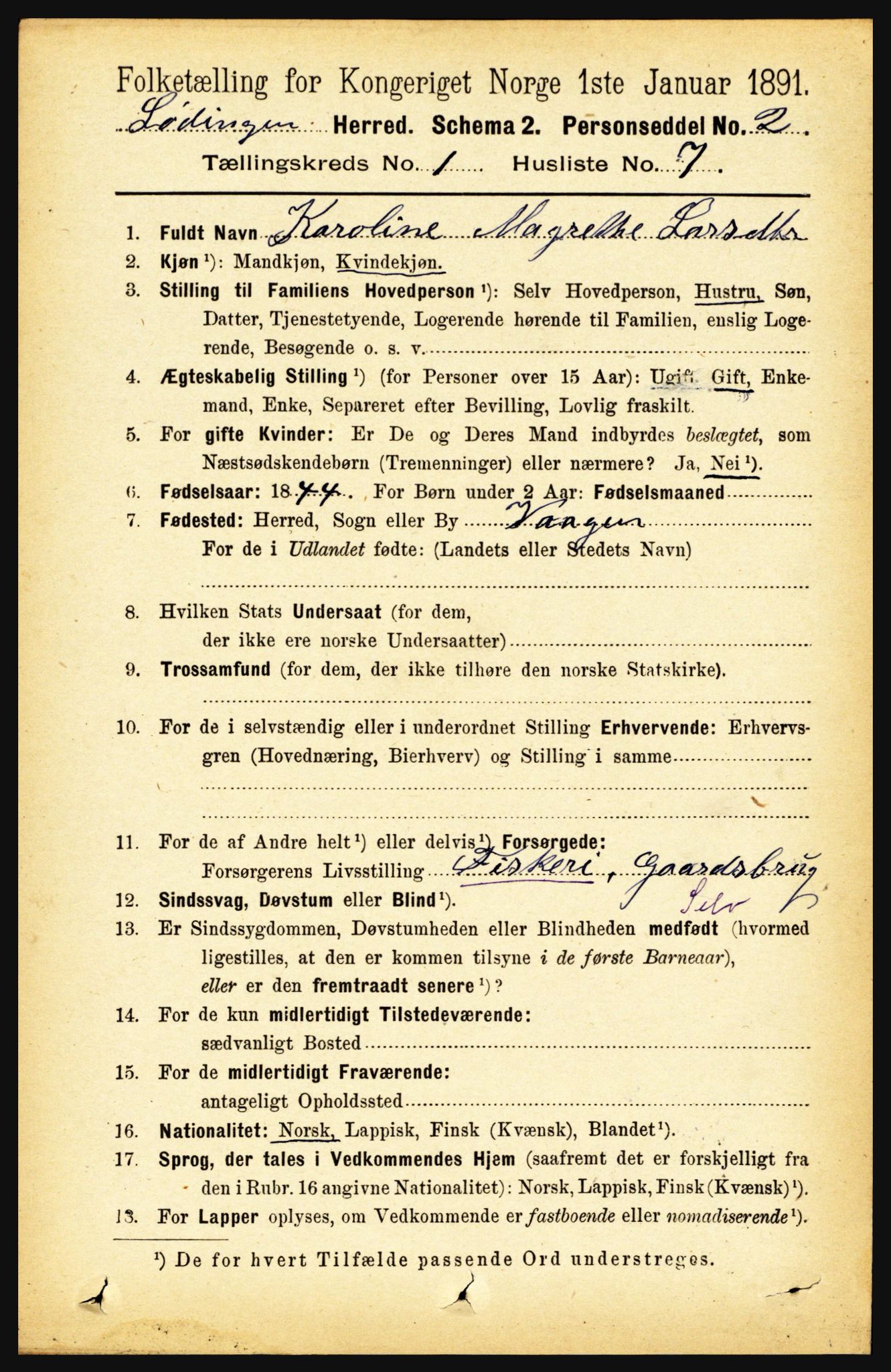 RA, 1891 census for 1851 Lødingen, 1891, p. 142