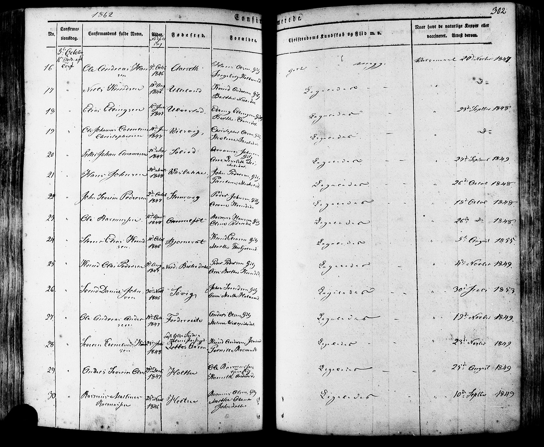 Ministerialprotokoller, klokkerbøker og fødselsregistre - Møre og Romsdal, SAT/A-1454/511/L0140: Parish register (official) no. 511A07, 1851-1878, p. 302