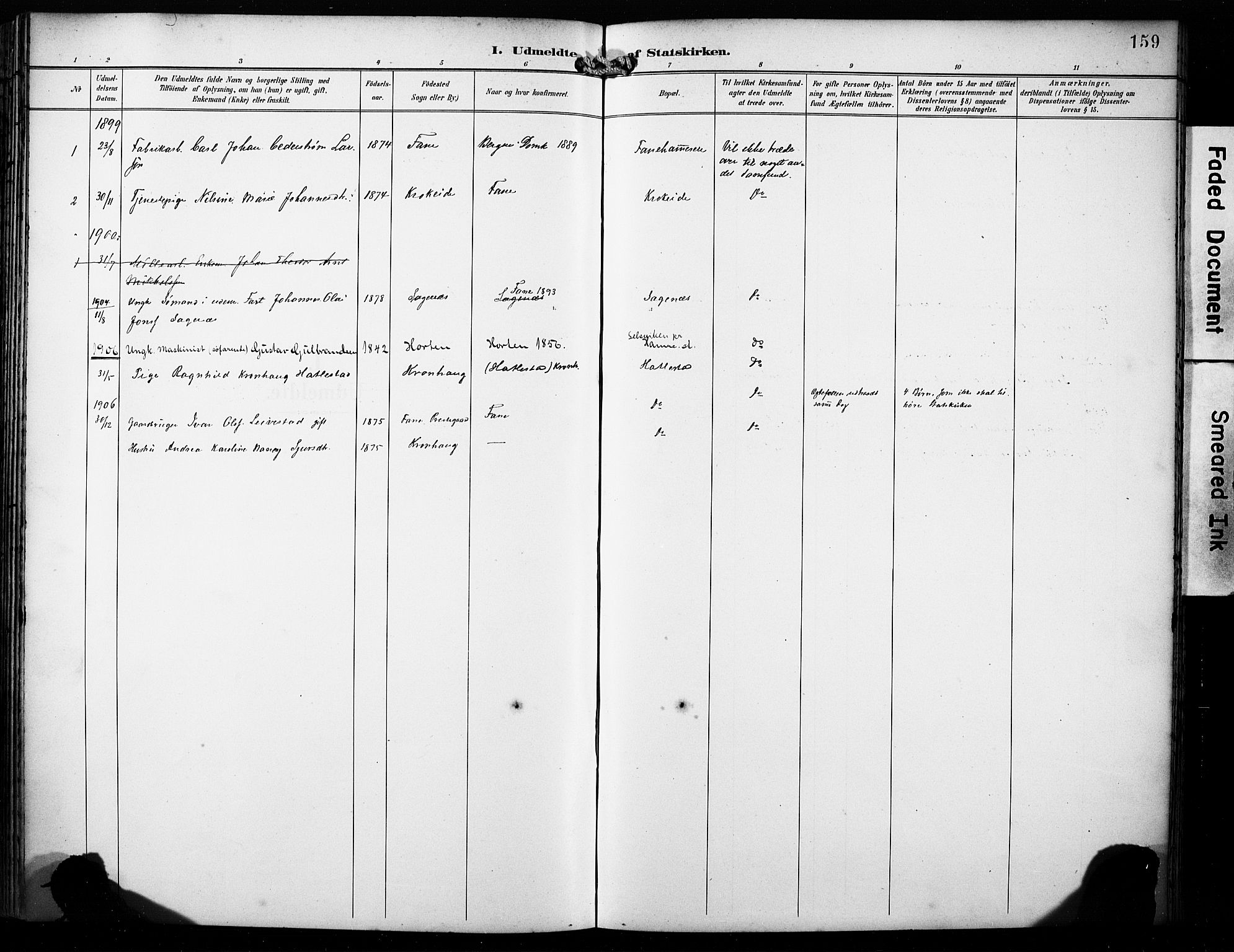 Fana Sokneprestembete, SAB/A-75101/H/Haa/Haab/L0003: Parish register (official) no. B 3, 1898-1907, p. 159