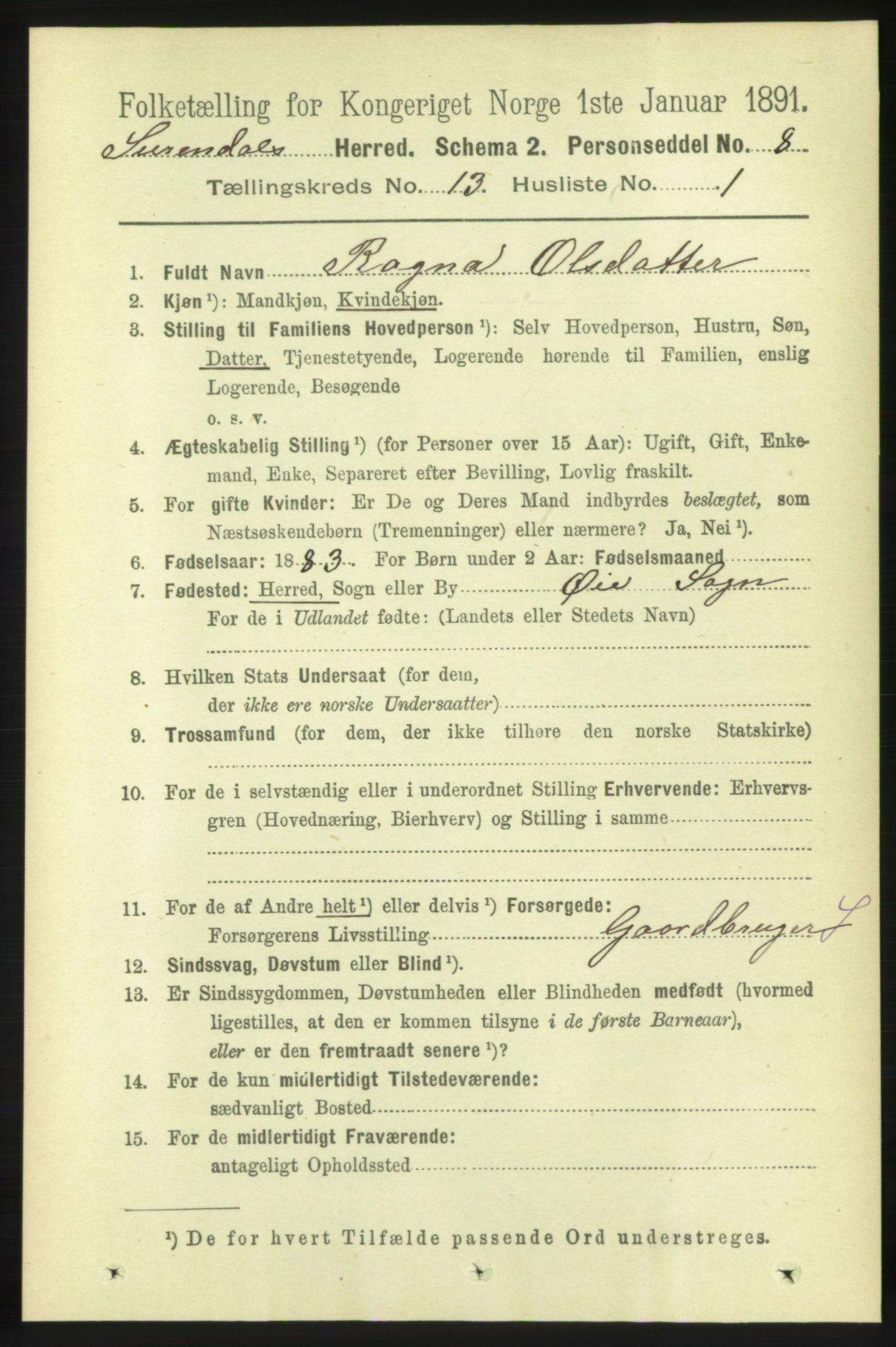 RA, 1891 census for 1566 Surnadal, 1891, p. 3174