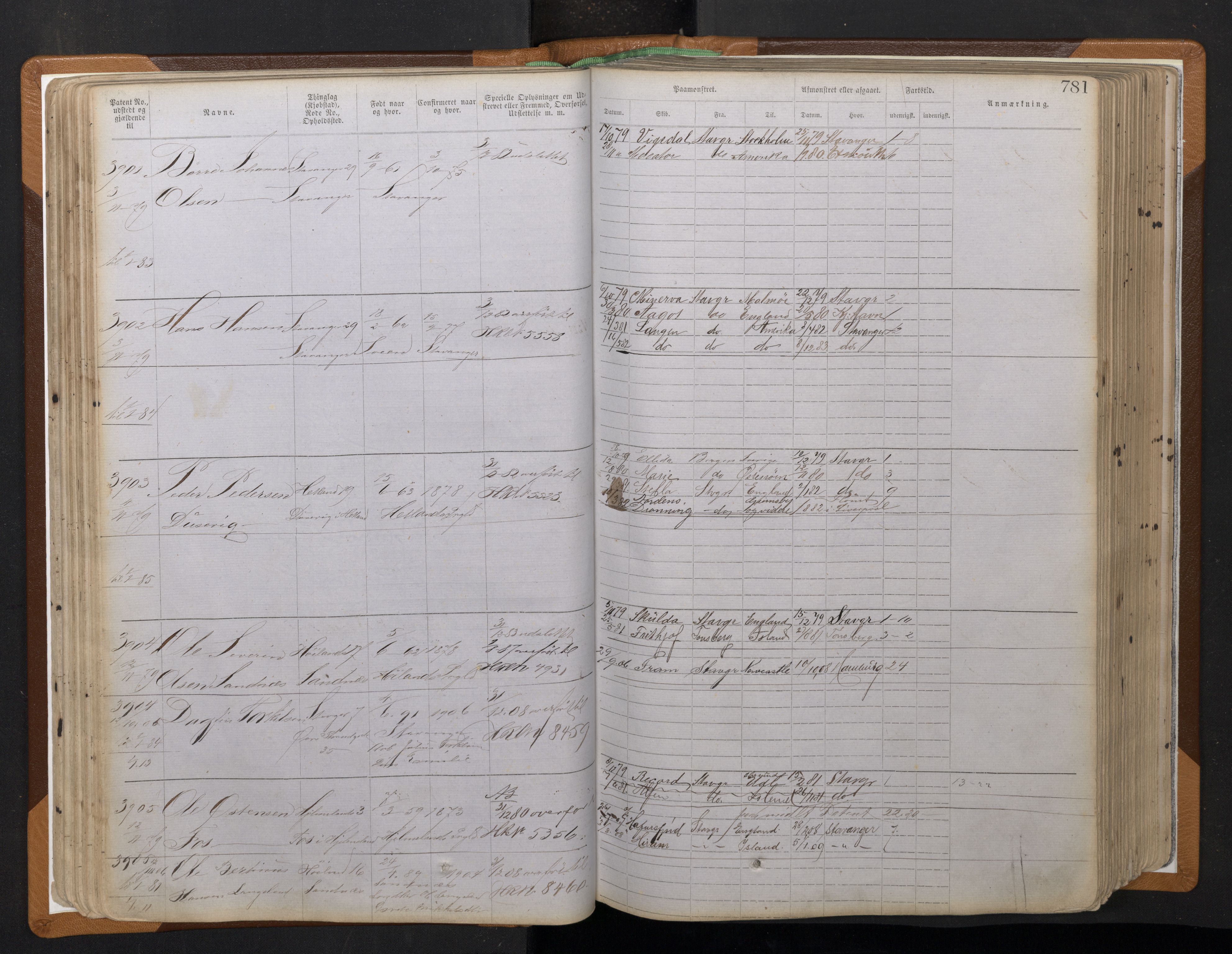 Stavanger sjømannskontor, AV/SAST-A-102006/F/Ff/L0010: Annotasjonsrulle, patentnr. 3605-5225 (dublett), 1878-1900, p. 63