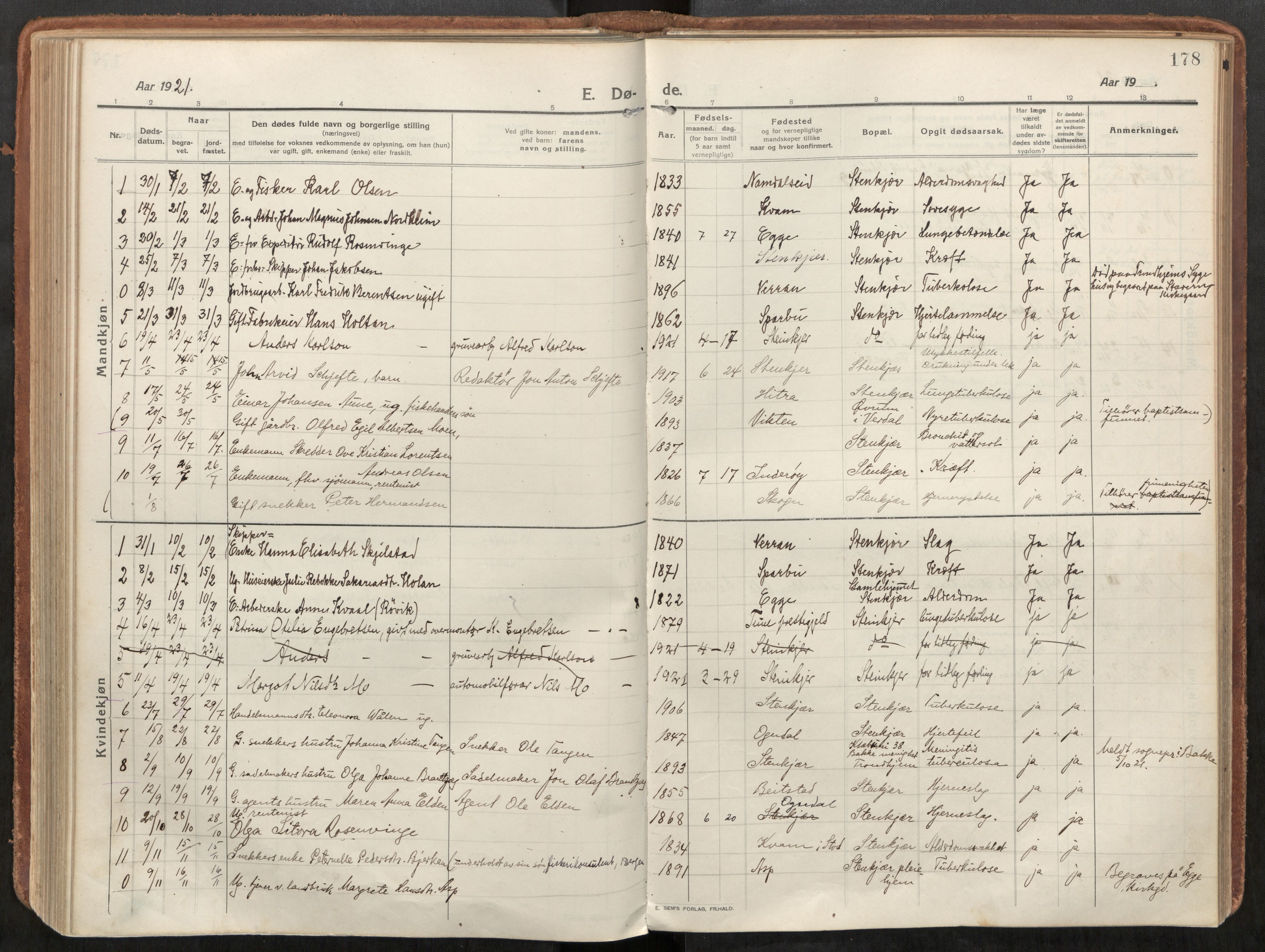 Steinkjer sokneprestkontor, AV/SAT-A-1541/01/H/Ha/Haa/L0003: Parish register (official) no. 3, 1913-1922, p. 178