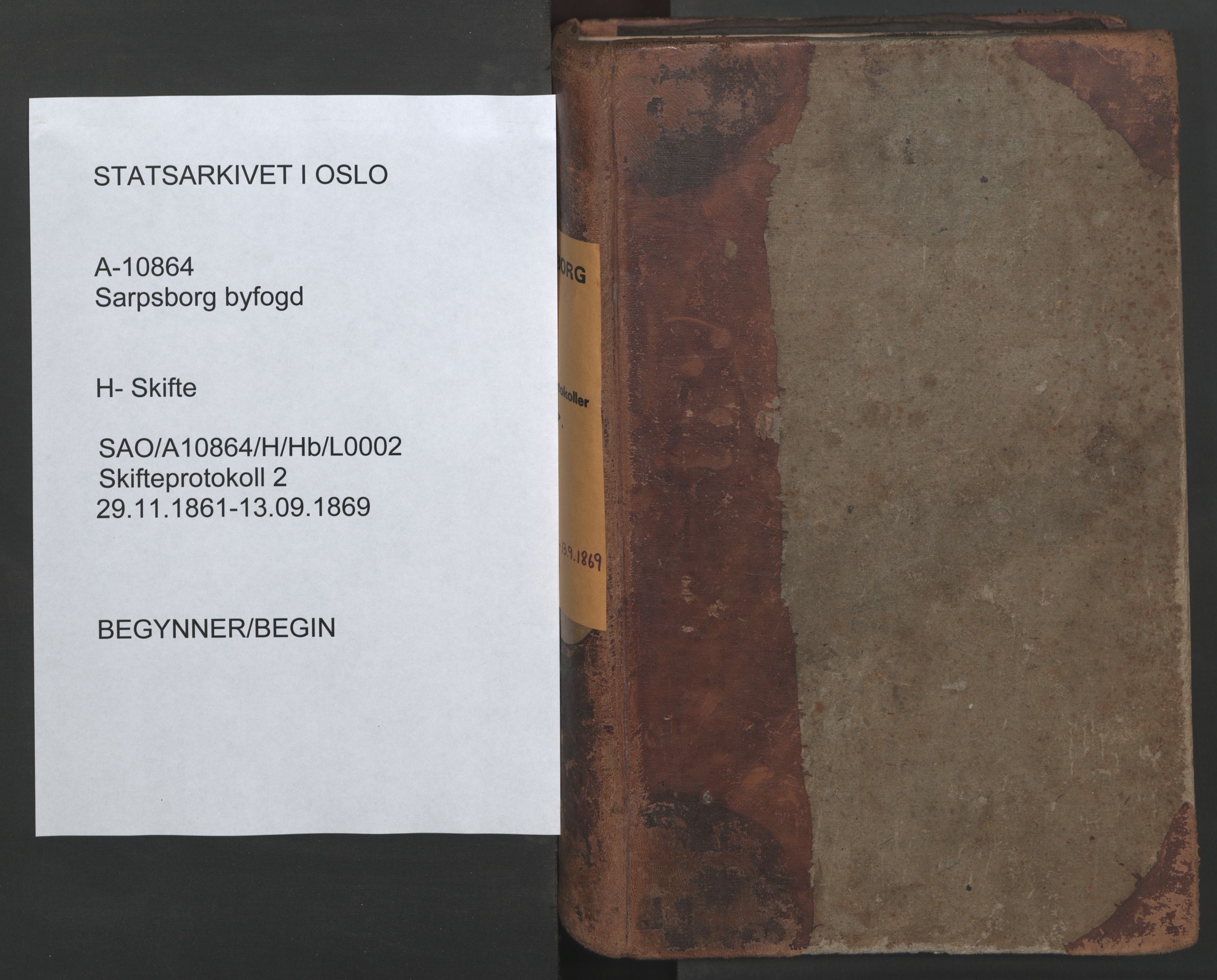 Sarpsborg byfogd, SAO/A-10864/H/Hb/L0002: Skifteprotokoll, 1861-1869