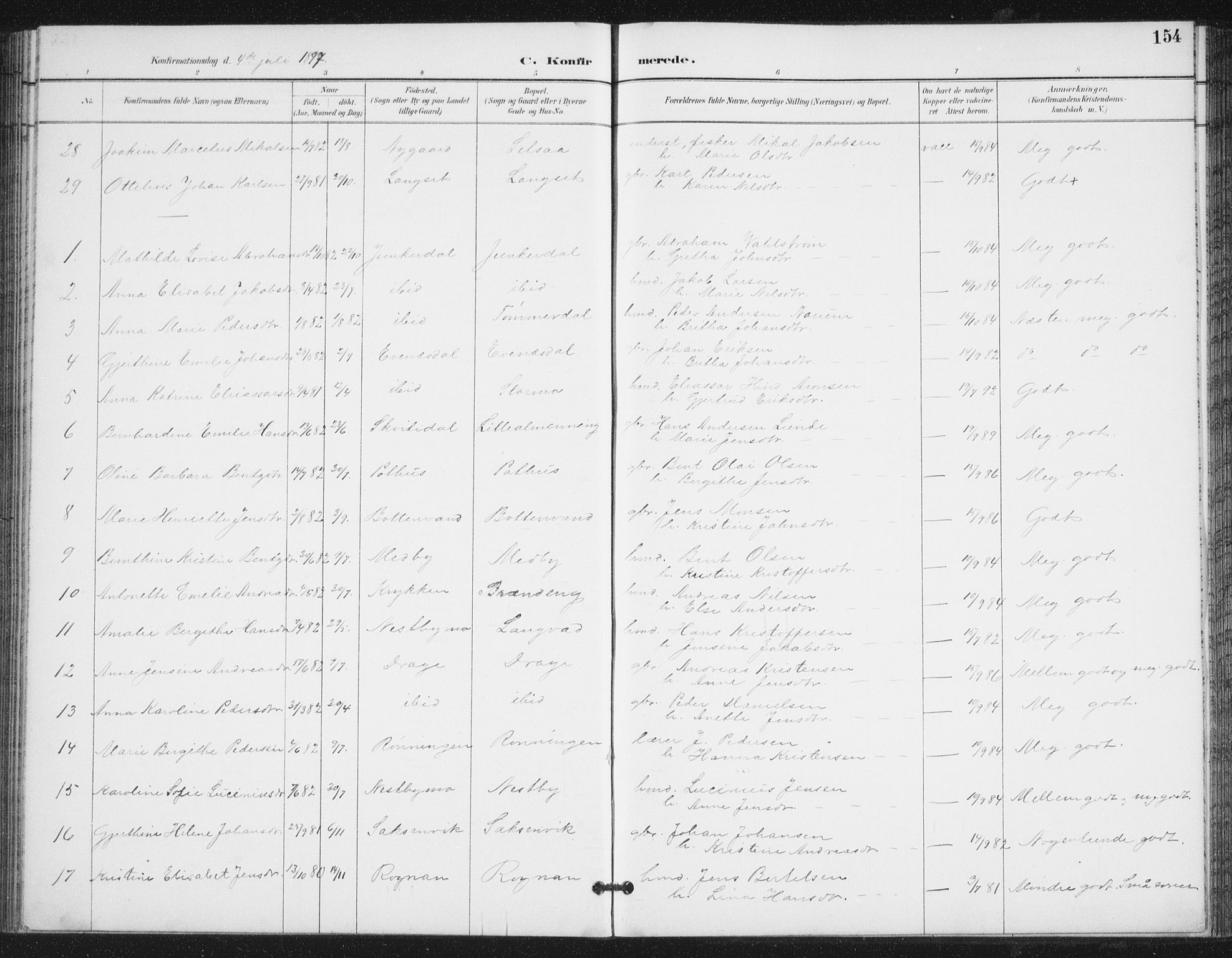 Ministerialprotokoller, klokkerbøker og fødselsregistre - Nordland, AV/SAT-A-1459/847/L0682: Parish register (copy) no. 847C10, 1889-1907, p. 154