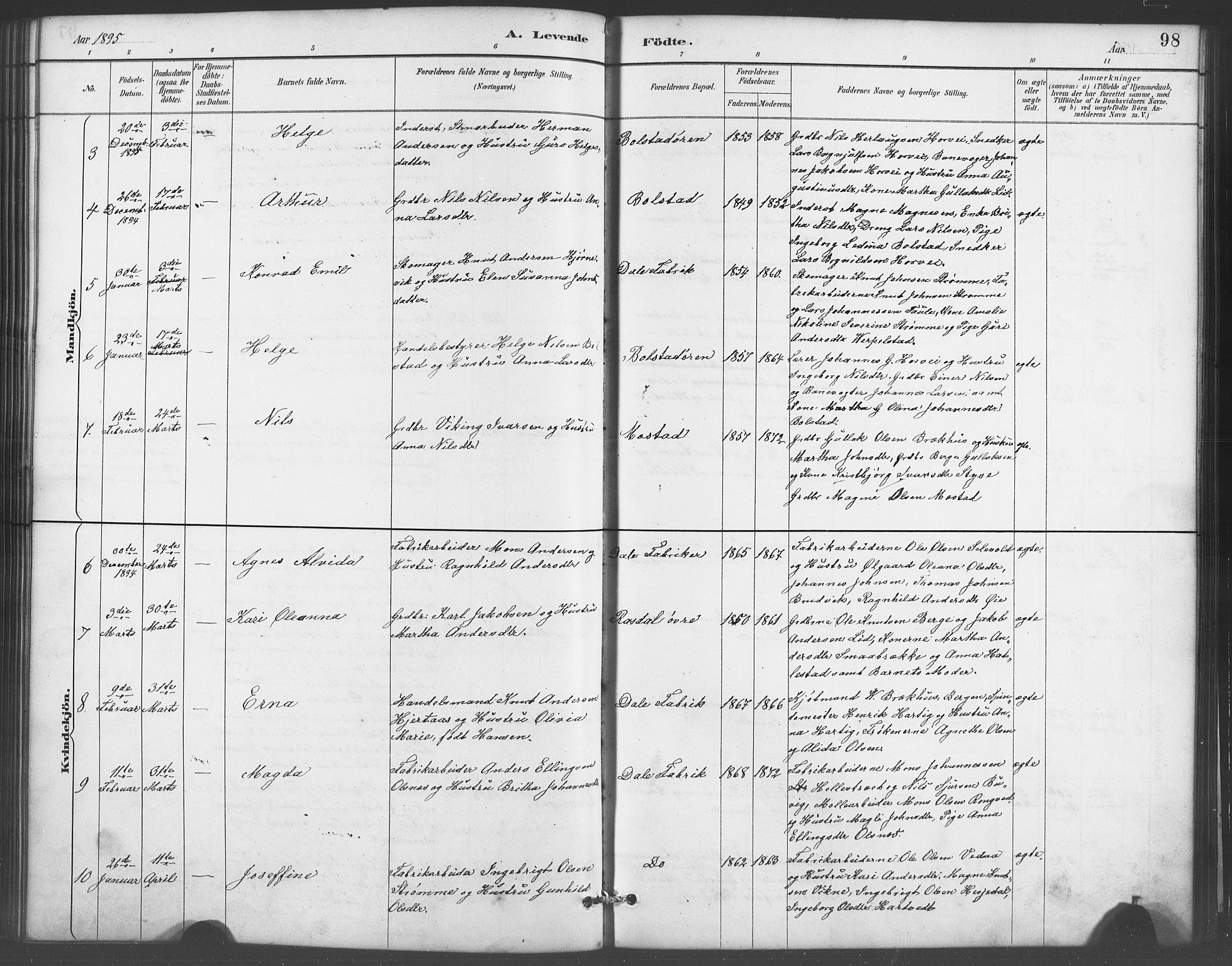 Evanger sokneprestembete, AV/SAB-A-99924: Parish register (copy) no. A 4, 1887-1897, p. 98