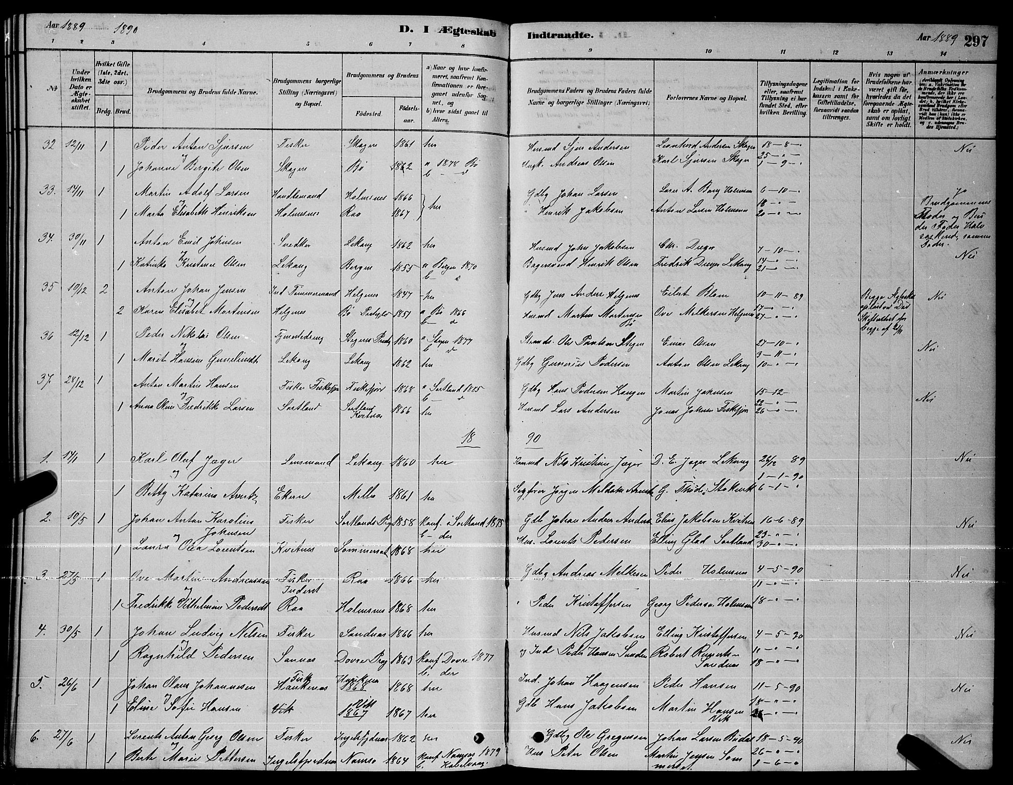 Ministerialprotokoller, klokkerbøker og fødselsregistre - Nordland, AV/SAT-A-1459/888/L1267: Parish register (copy) no. 888C05, 1878-1890, p. 297