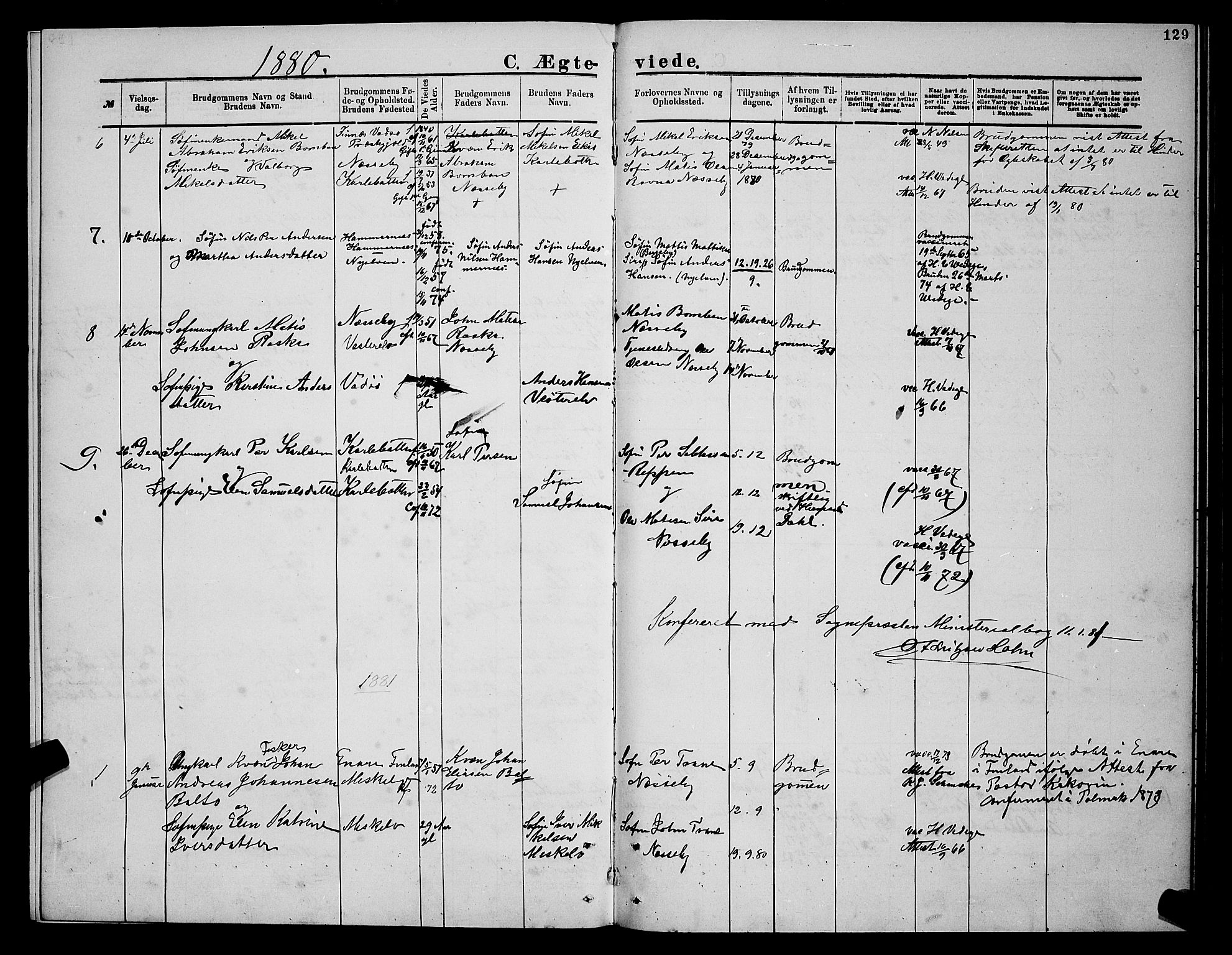 Nesseby sokneprestkontor, SATØ/S-1330/H/Hb/L0004klokker: Parish register (copy) no. 4, 1877-1884, p. 129