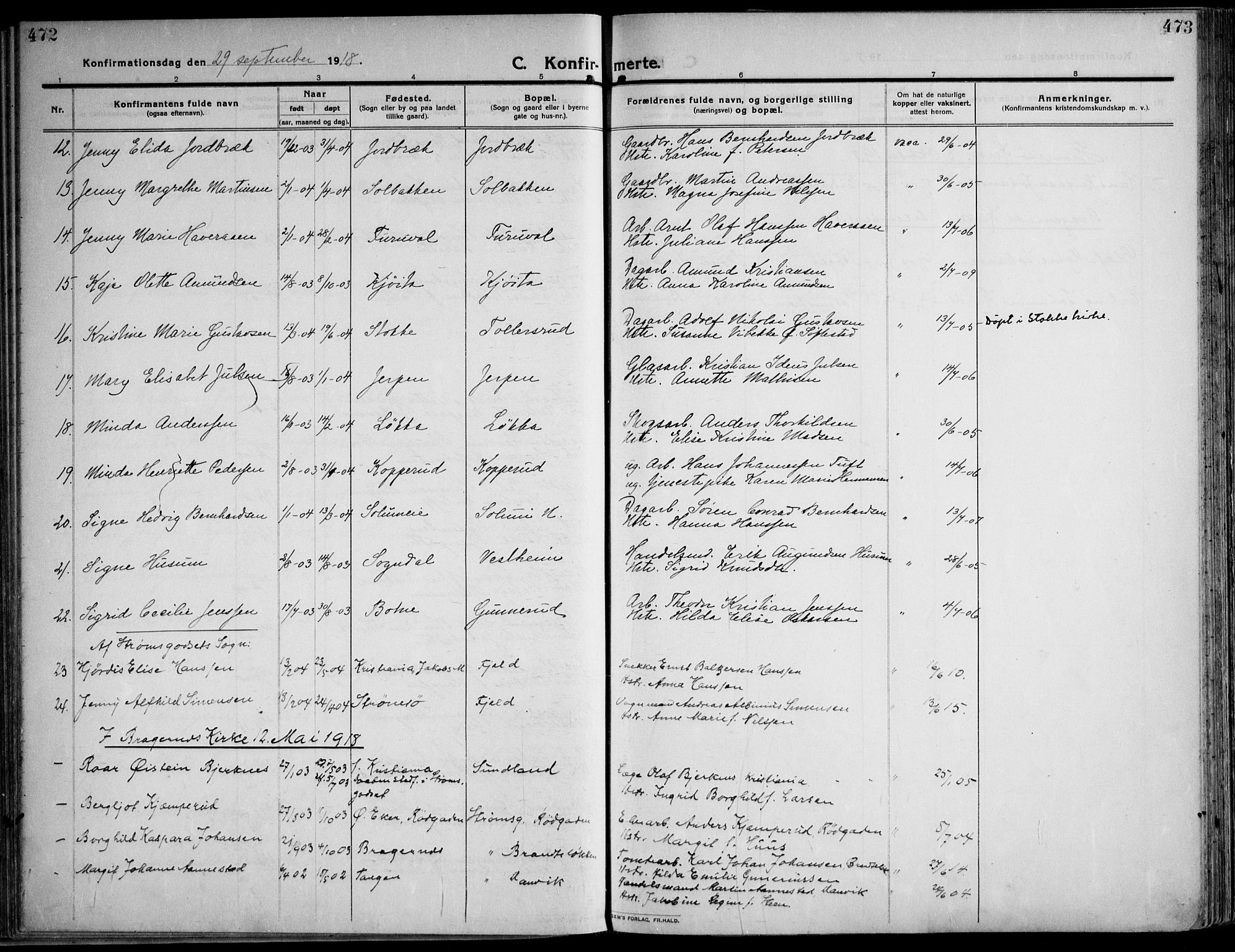 Skoger kirkebøker, AV/SAKO-A-59/F/Fa/L0007: Parish register (official) no. I 7, 1911-1936, p. 472-473