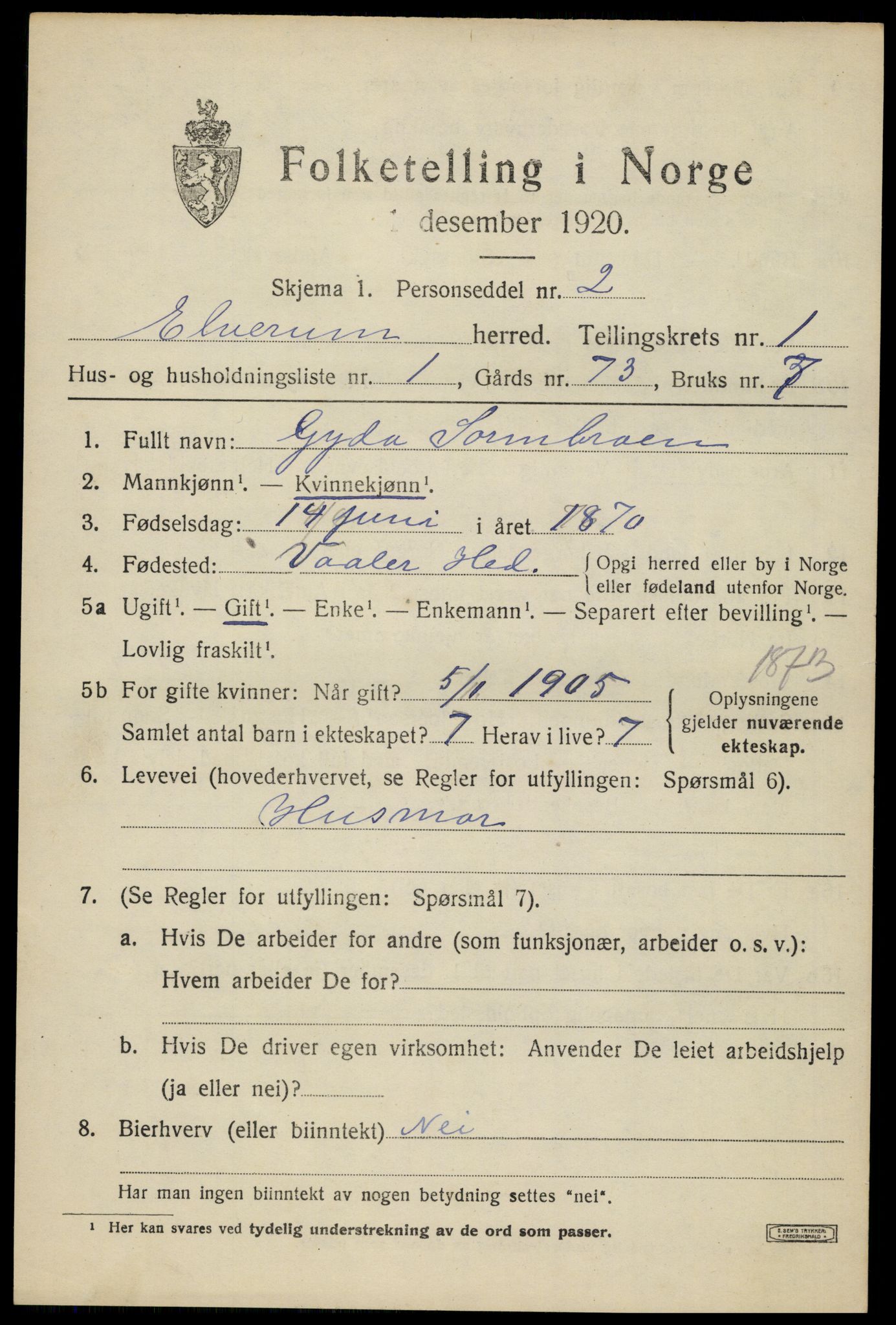 SAH, 1920 census for Elverum, 1920, p. 3778