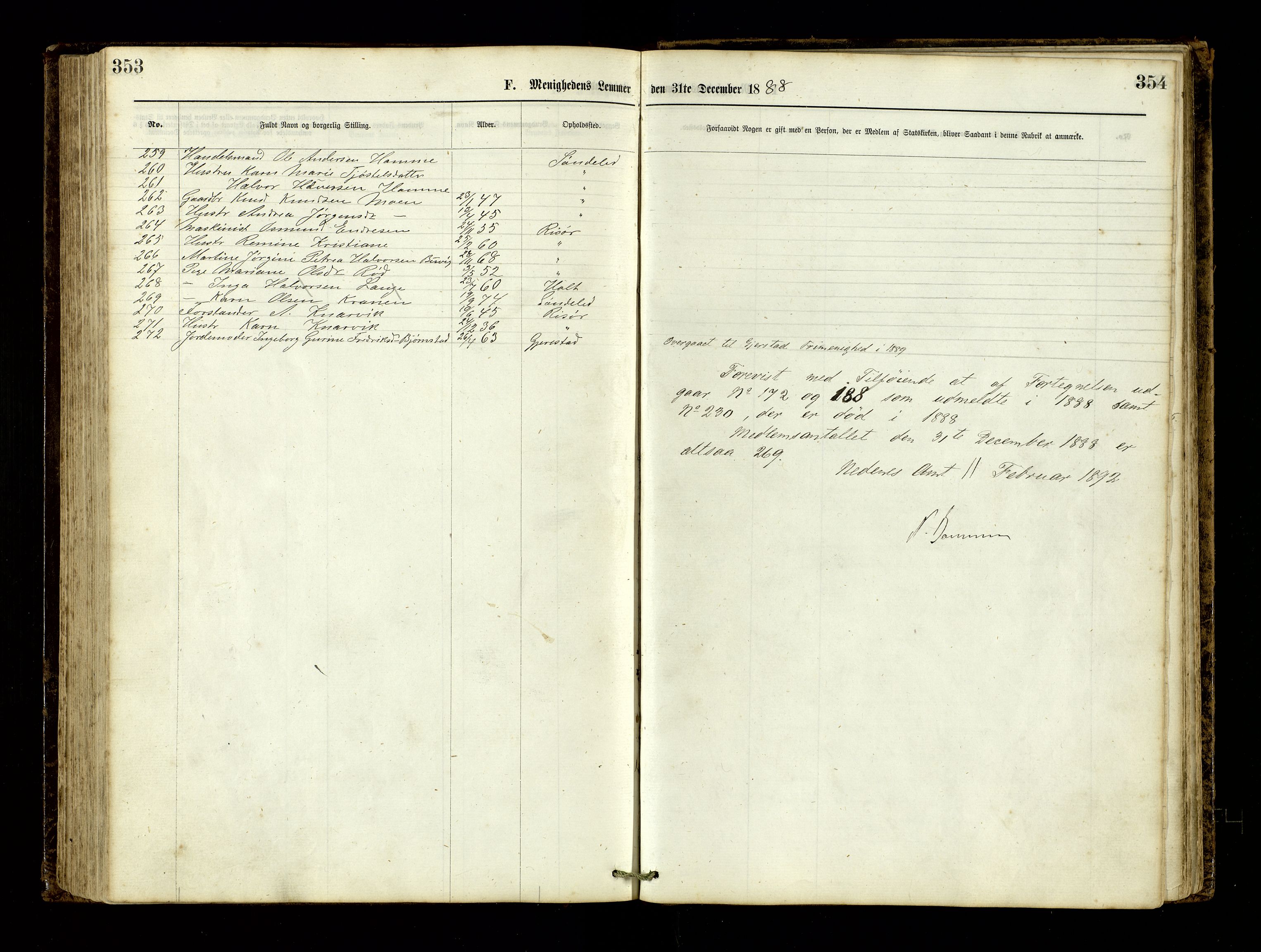 Den evangelisk-lutherske frimenighet, Risør, AV/SAK-1292-0007/F/Fa/L0001: Dissenter register no. F 17, 1877-1892, p. 353-354