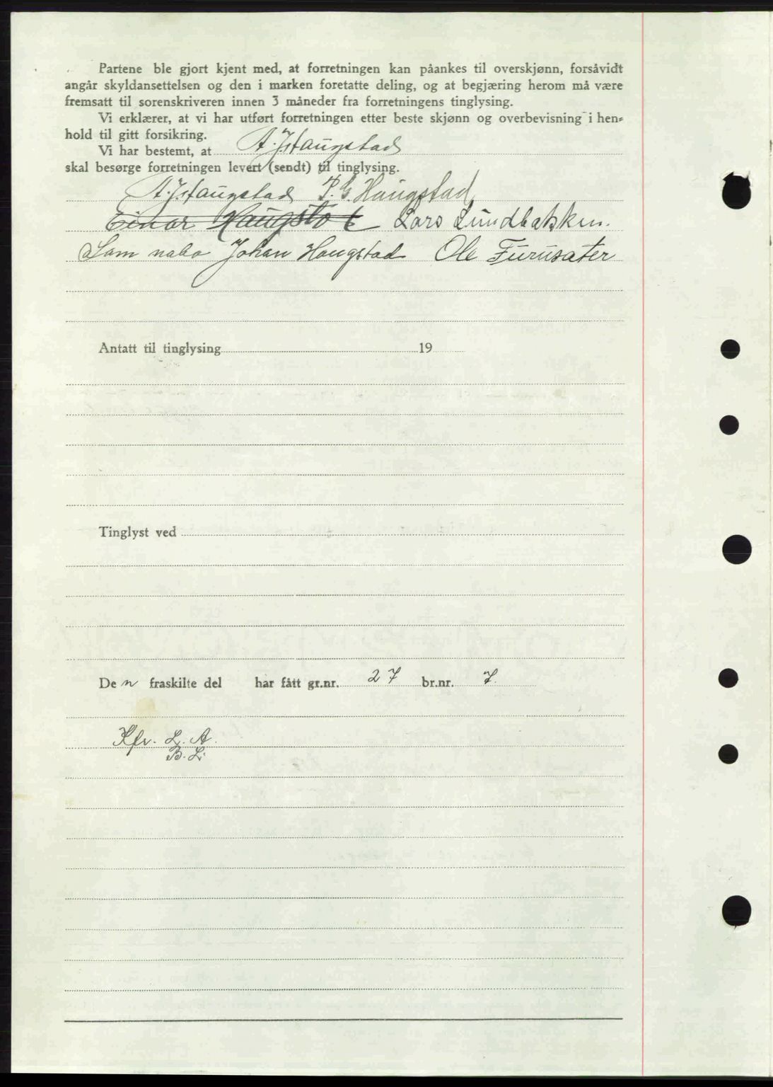 Sør-Gudbrandsdal tingrett, AV/SAH-TING-004/H/Hb/Hbd/L0015: Mortgage book no. A15, 1945-1946, Diary no: : 1281/1945