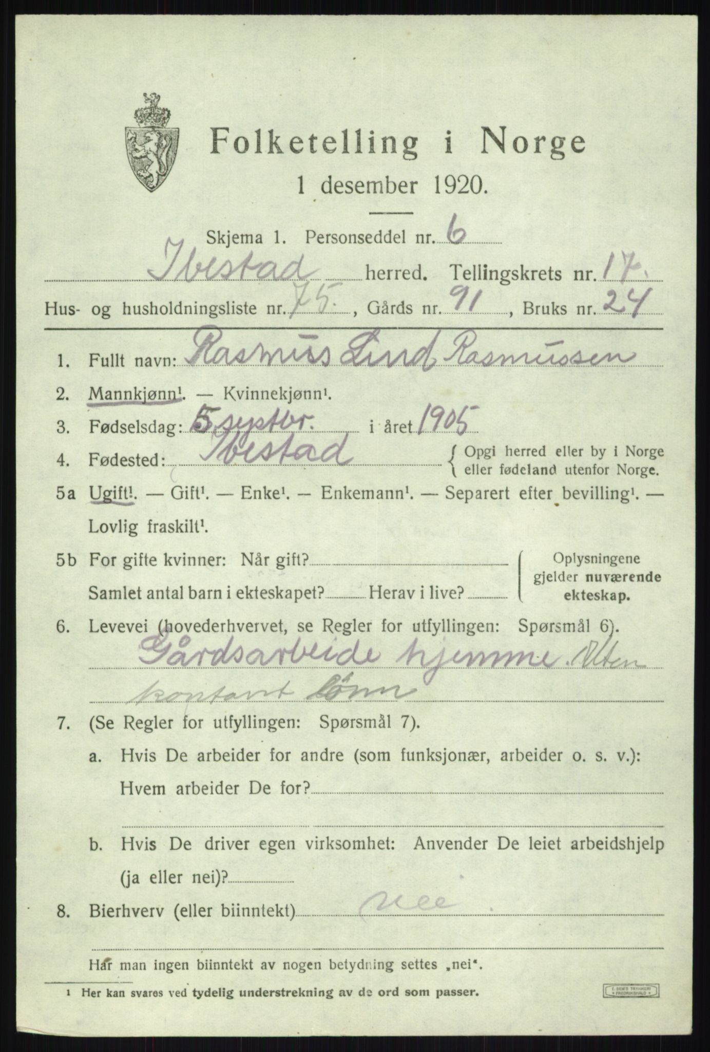 SATØ, 1920 census for Ibestad, 1920, p. 9653