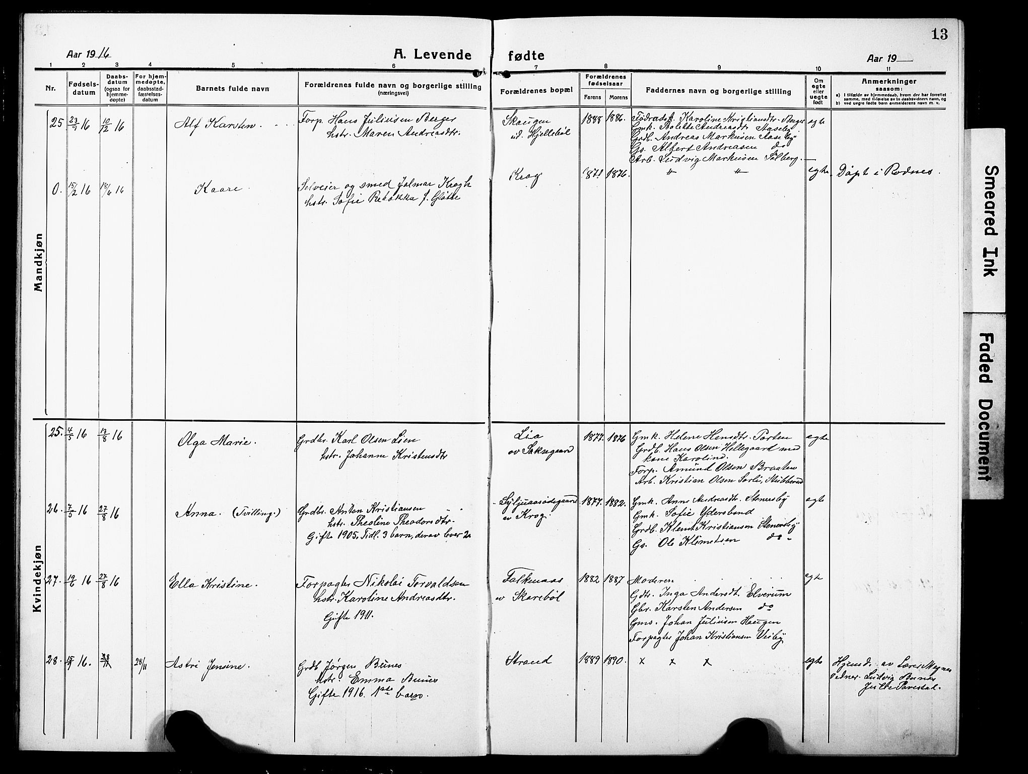 Høland prestekontor Kirkebøker, AV/SAO-A-10346a/G/Gb/L0002: Parish register (copy) no. II 2, 1915-1933, p. 13