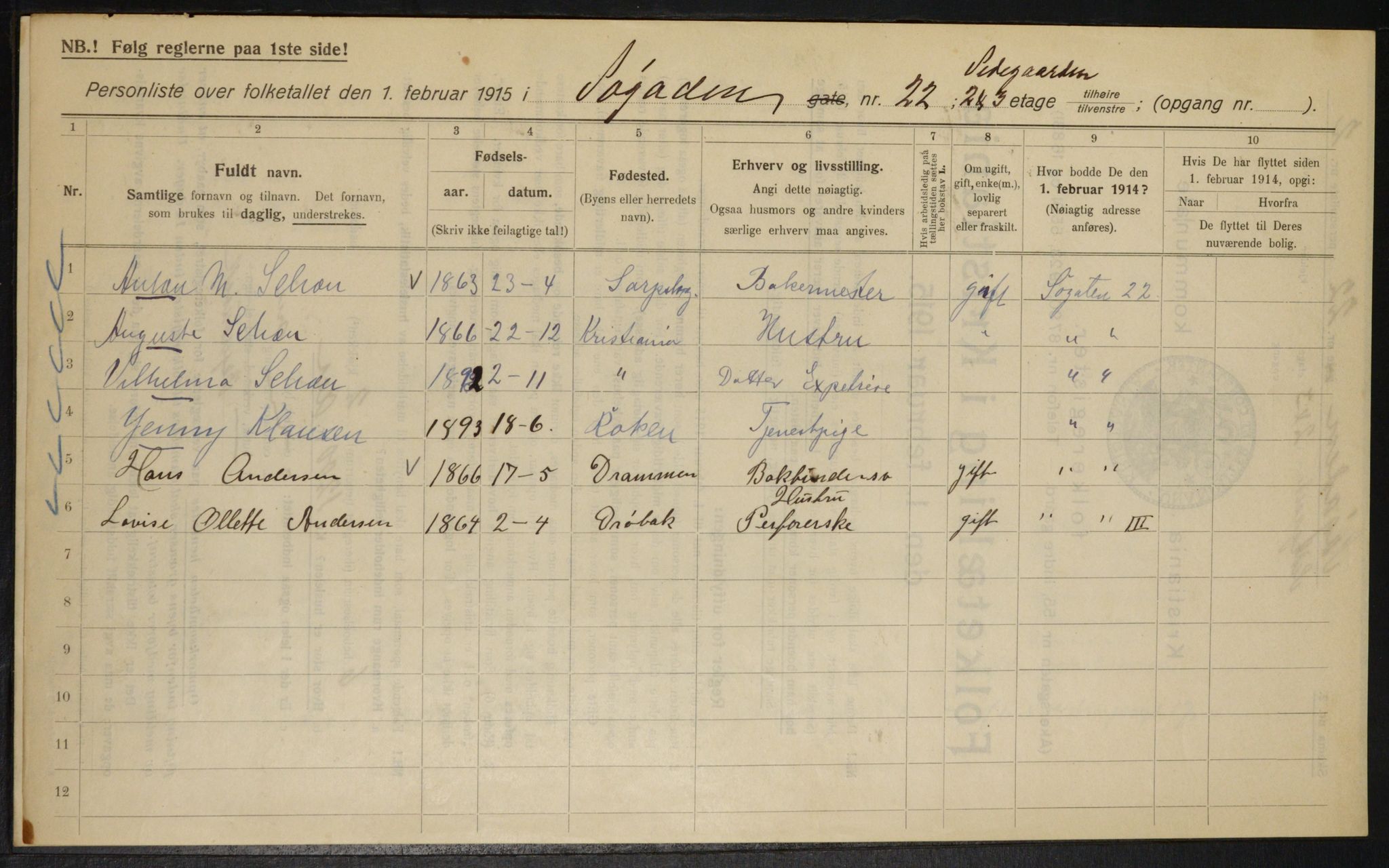 OBA, Municipal Census 1915 for Kristiania, 1915, p. 95126