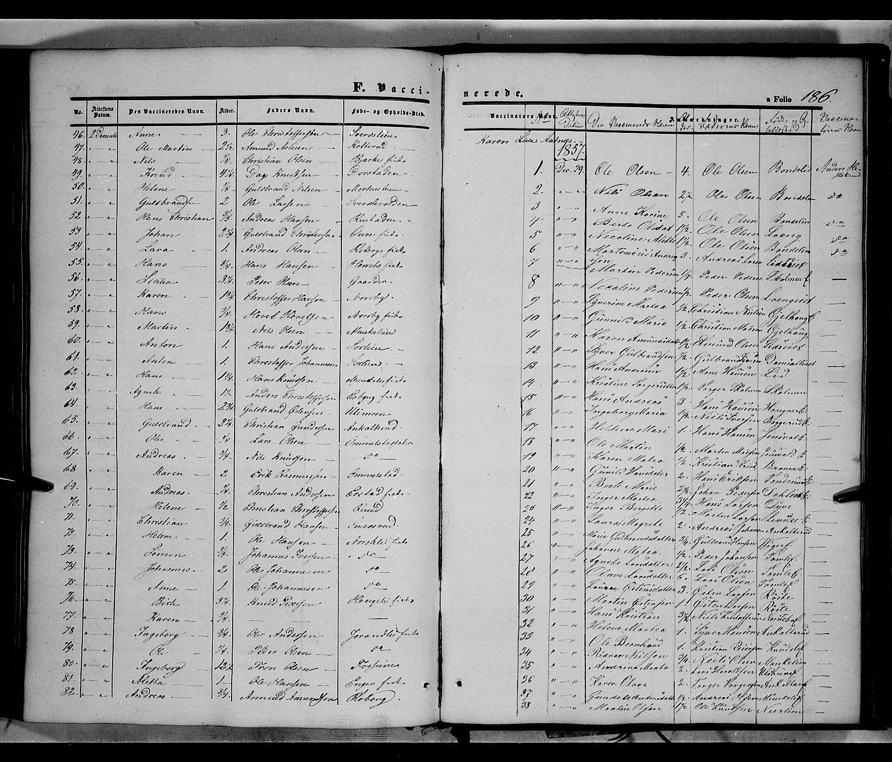 Land prestekontor, SAH/PREST-120/H/Ha/Haa/L0010: Parish register (official) no. 10, 1847-1859, p. 186