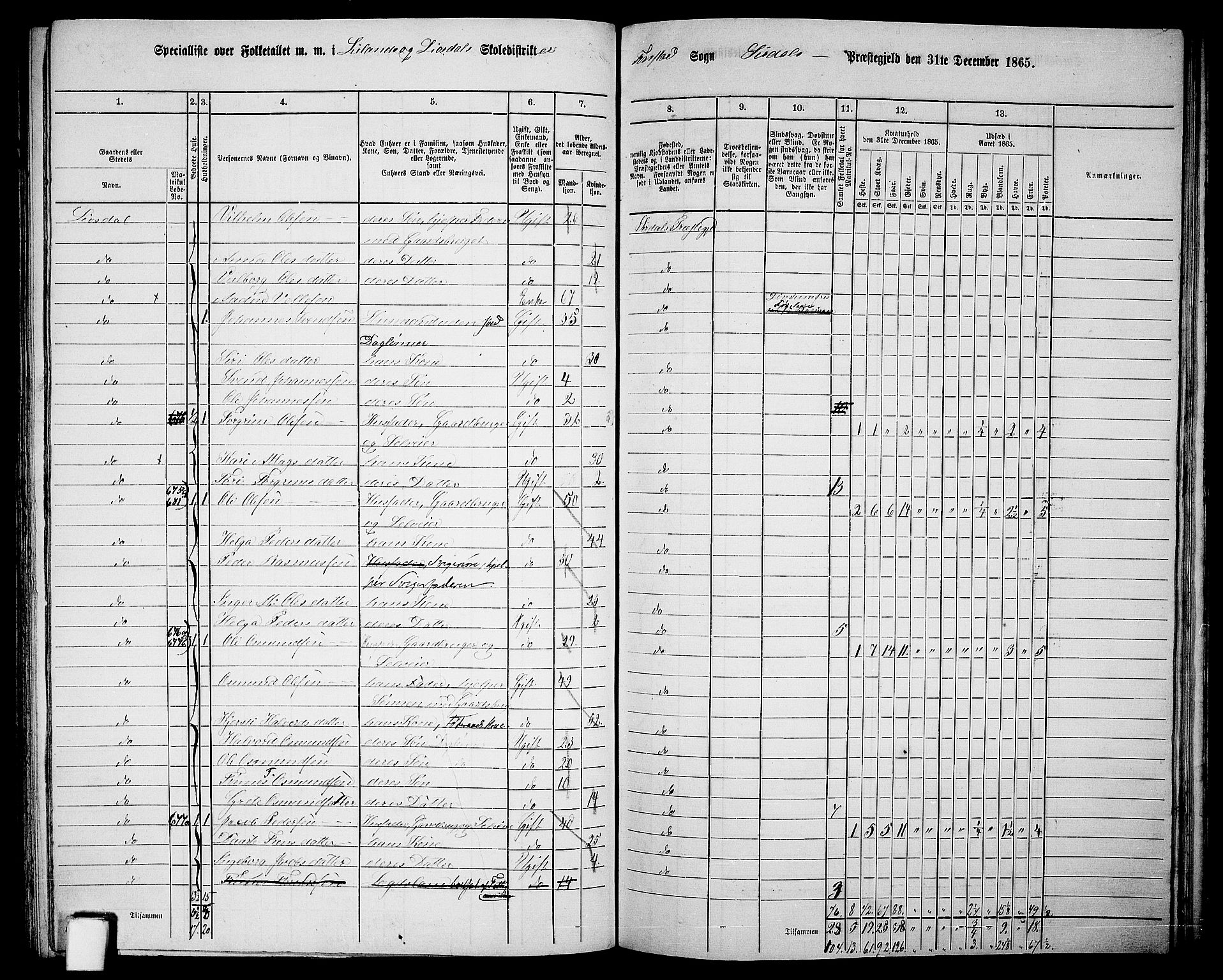 RA, 1865 census for Sirdal, 1865, p. 38