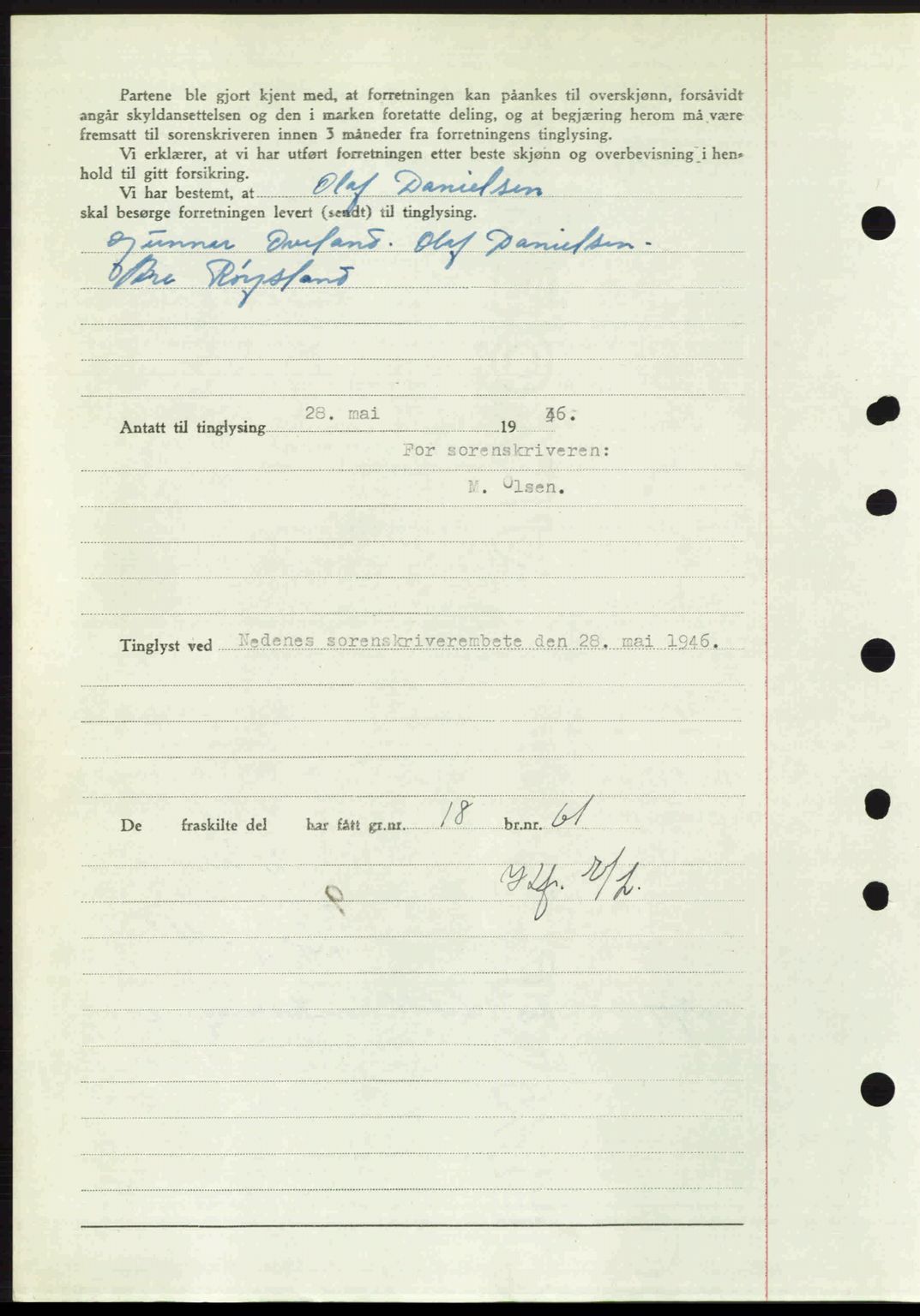 Nedenes sorenskriveri, AV/SAK-1221-0006/G/Gb/Gba/L0054: Mortgage book no. A6c, 1946-1946, Diary no: : 508/1946