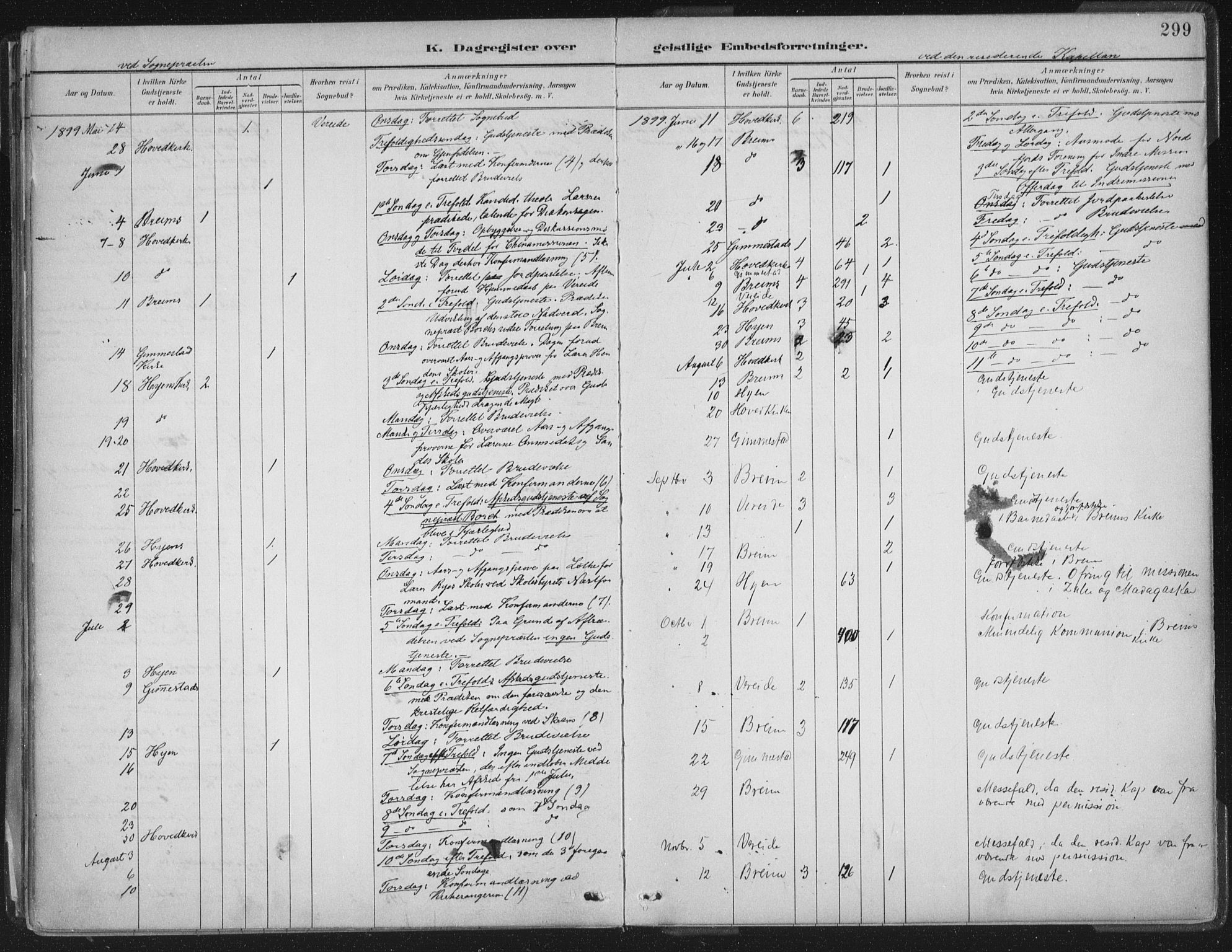 Gloppen sokneprestembete, AV/SAB-A-80101/H/Haa/Haab/L0001: Parish register (official) no. B  1, 1885-1905, p. 299
