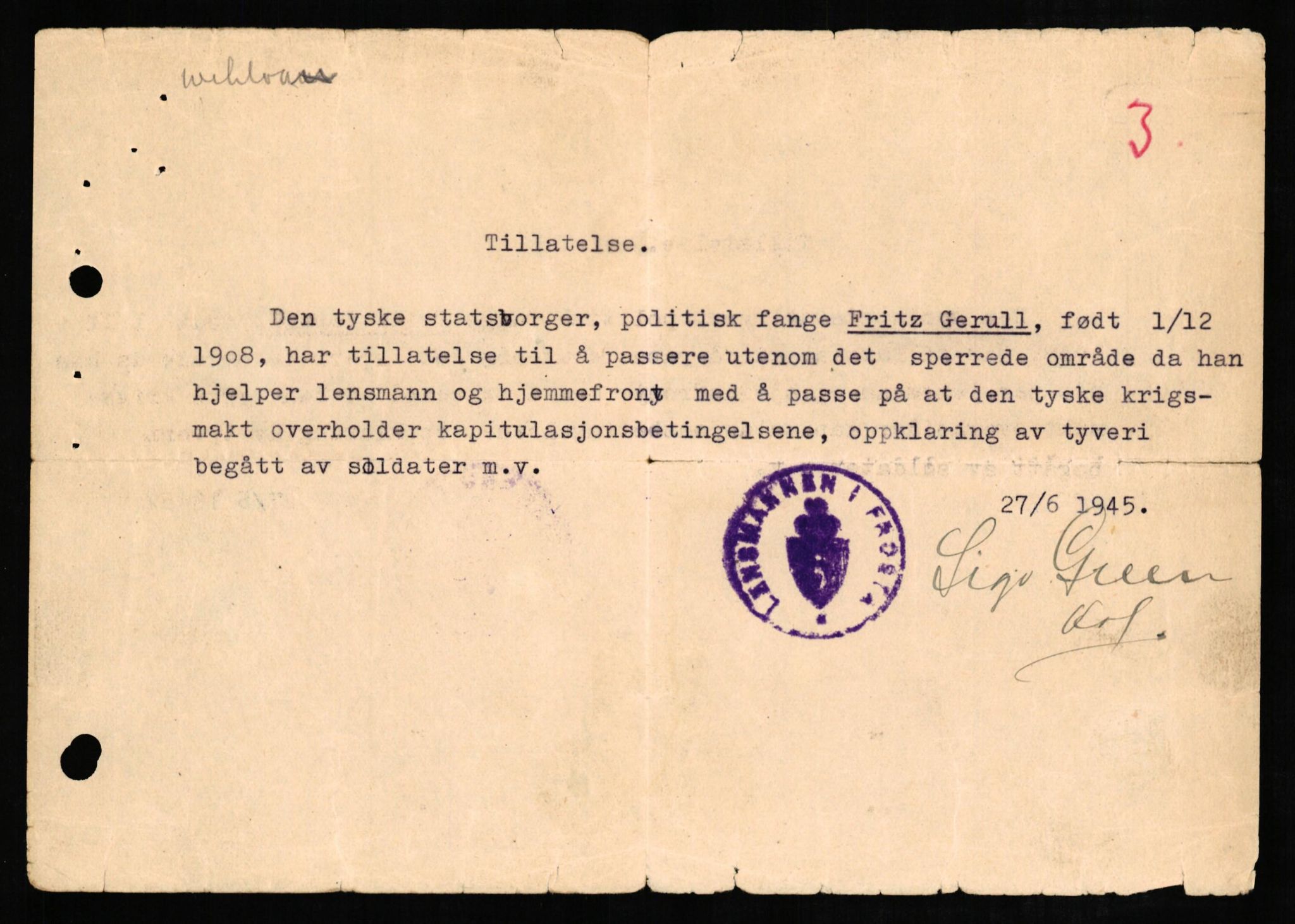 Forsvaret, Forsvarets overkommando II, AV/RA-RAFA-3915/D/Db/L0009: CI Questionaires. Tyske okkupasjonsstyrker i Norge. Tyskere., 1945-1946, p. 482