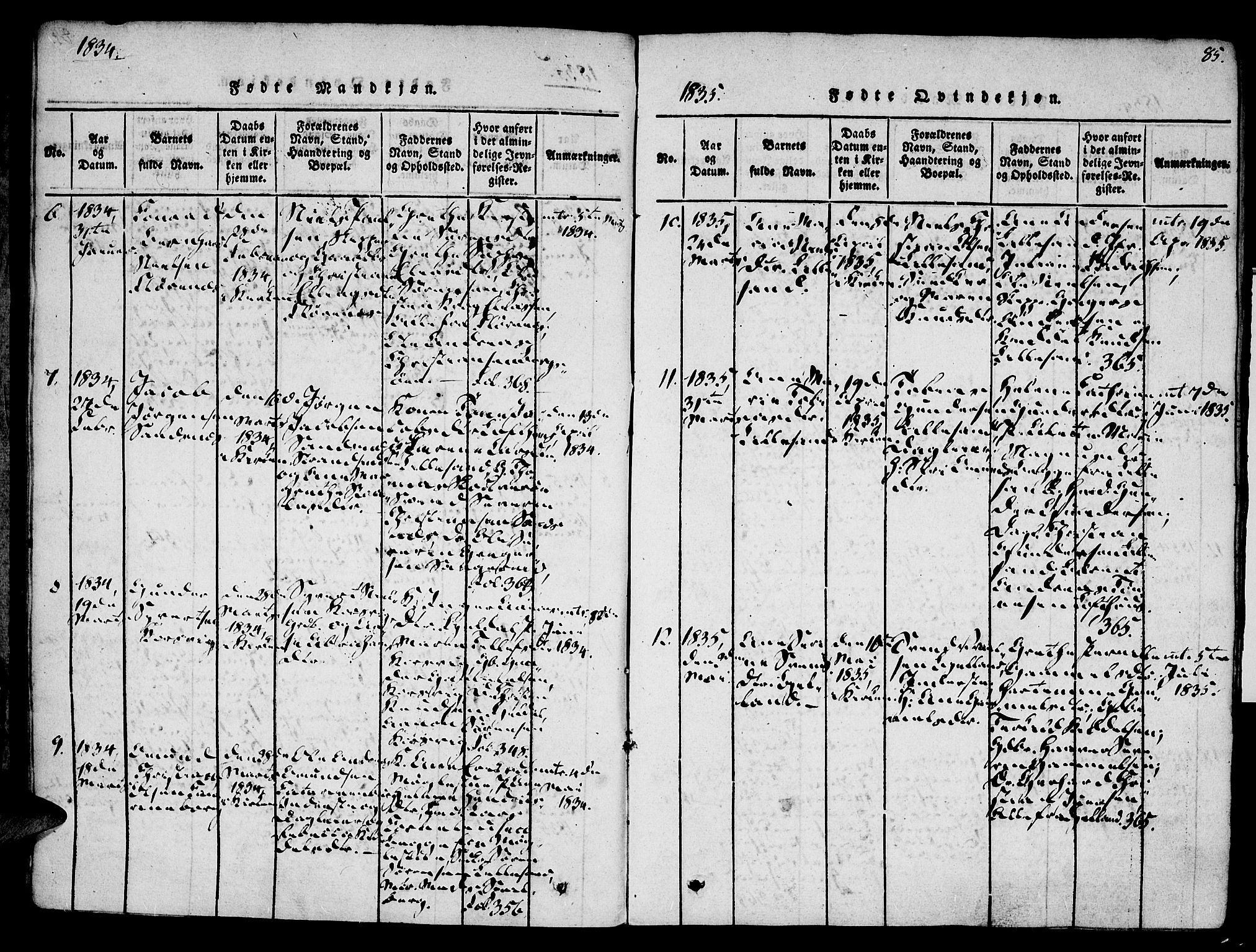 Vestre Moland sokneprestkontor, AV/SAK-1111-0046/F/Fa/Fab/L0003: Parish register (official) no. A 3, 1816-1843, p. 85