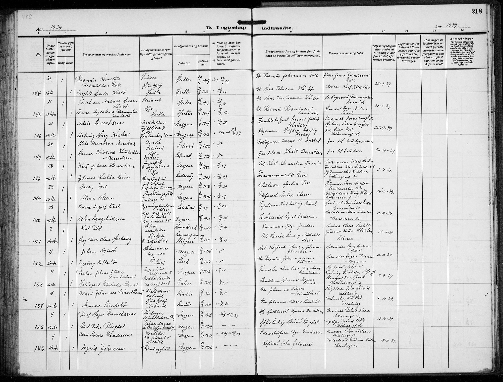 Domkirken sokneprestembete, AV/SAB-A-74801/H/Hab/L0034: Parish register (copy) no. D 6, 1924-1941, p. 218