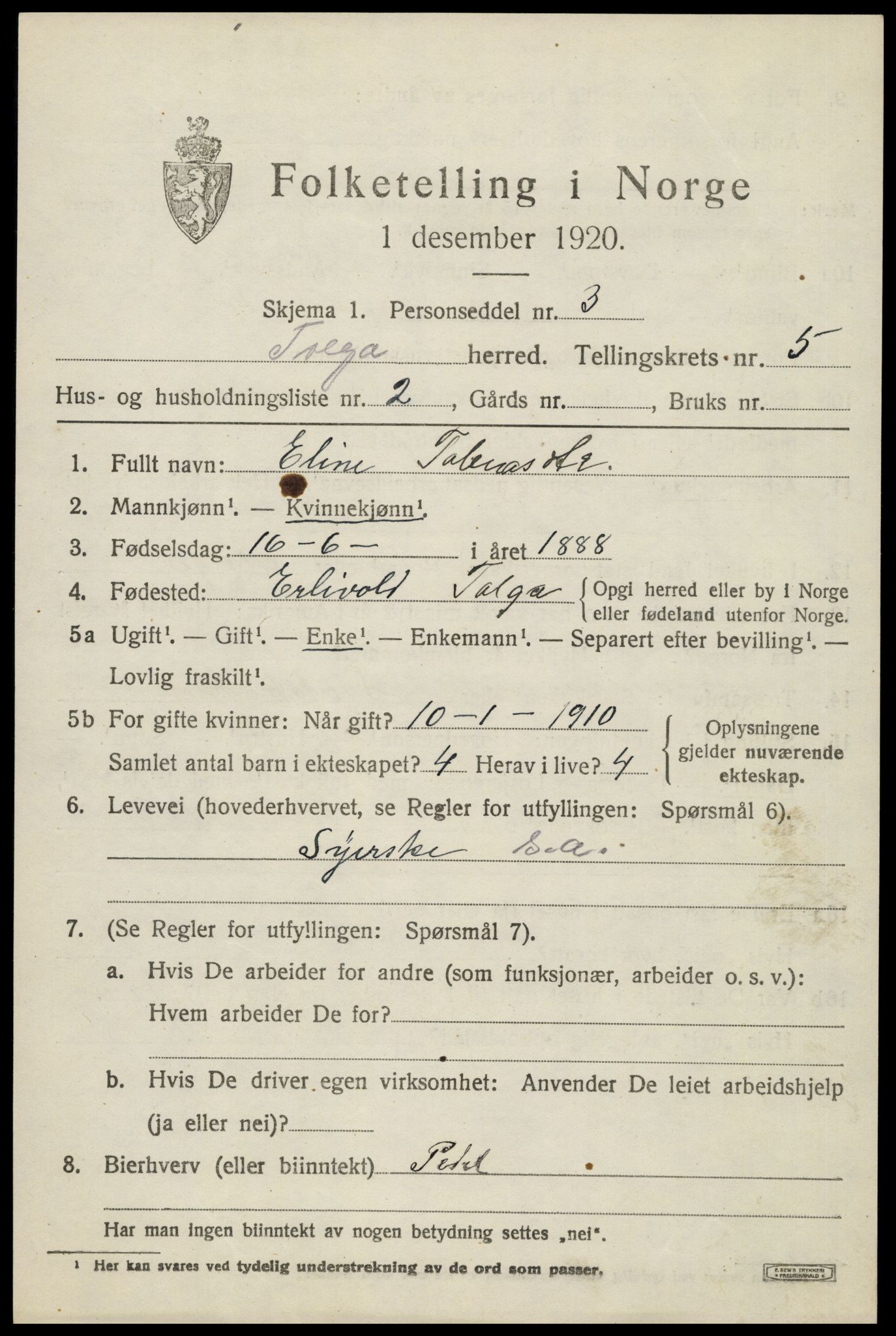 SAH, 1920 census for Tolga, 1920, p. 3213