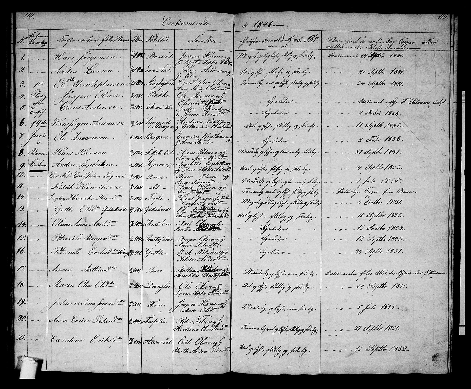 Borre kirkebøker, AV/SAKO-A-338/G/Gb/L0001: Parish register (copy) no. II 1, 1842-1877, p. 114-115