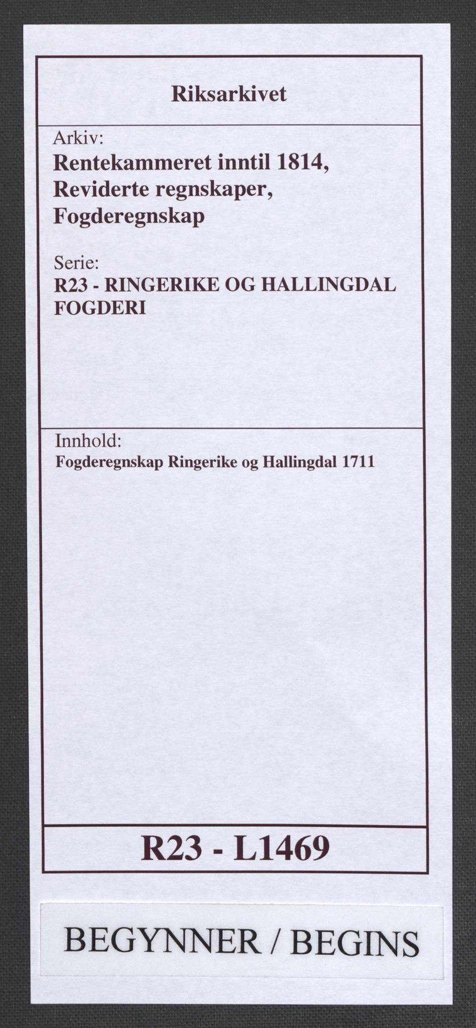 Rentekammeret inntil 1814, Reviderte regnskaper, Fogderegnskap, AV/RA-EA-4092/R23/L1469: Fogderegnskap Ringerike og Hallingdal, 1711, p. 1