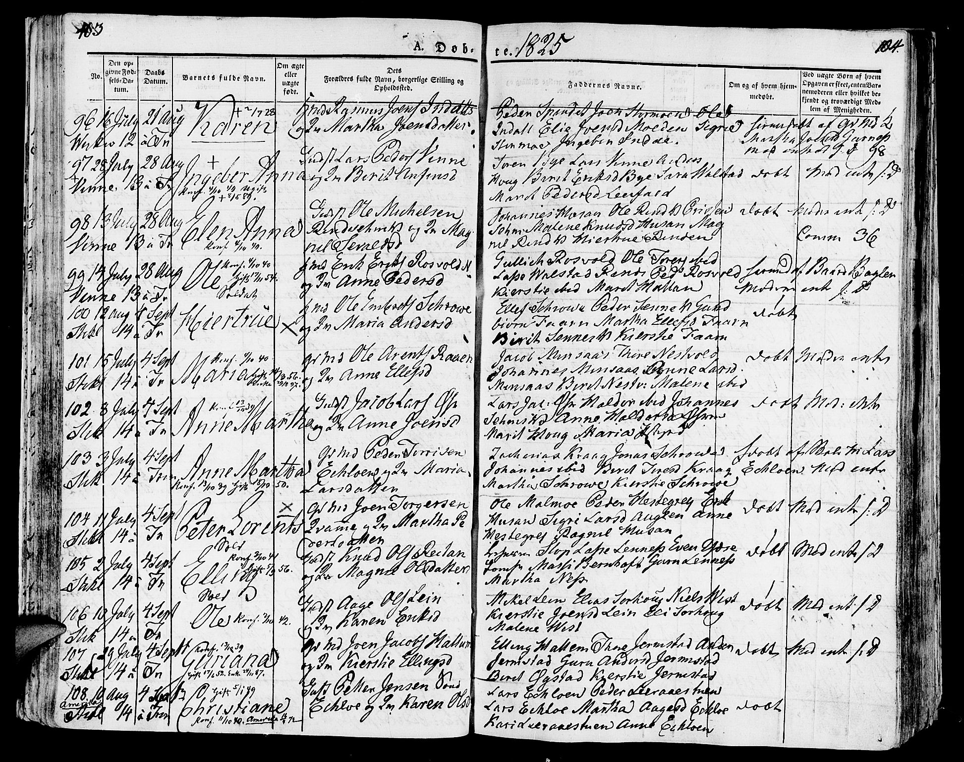 Ministerialprotokoller, klokkerbøker og fødselsregistre - Nord-Trøndelag, SAT/A-1458/723/L0237: Parish register (official) no. 723A06, 1822-1830, p. 103-104