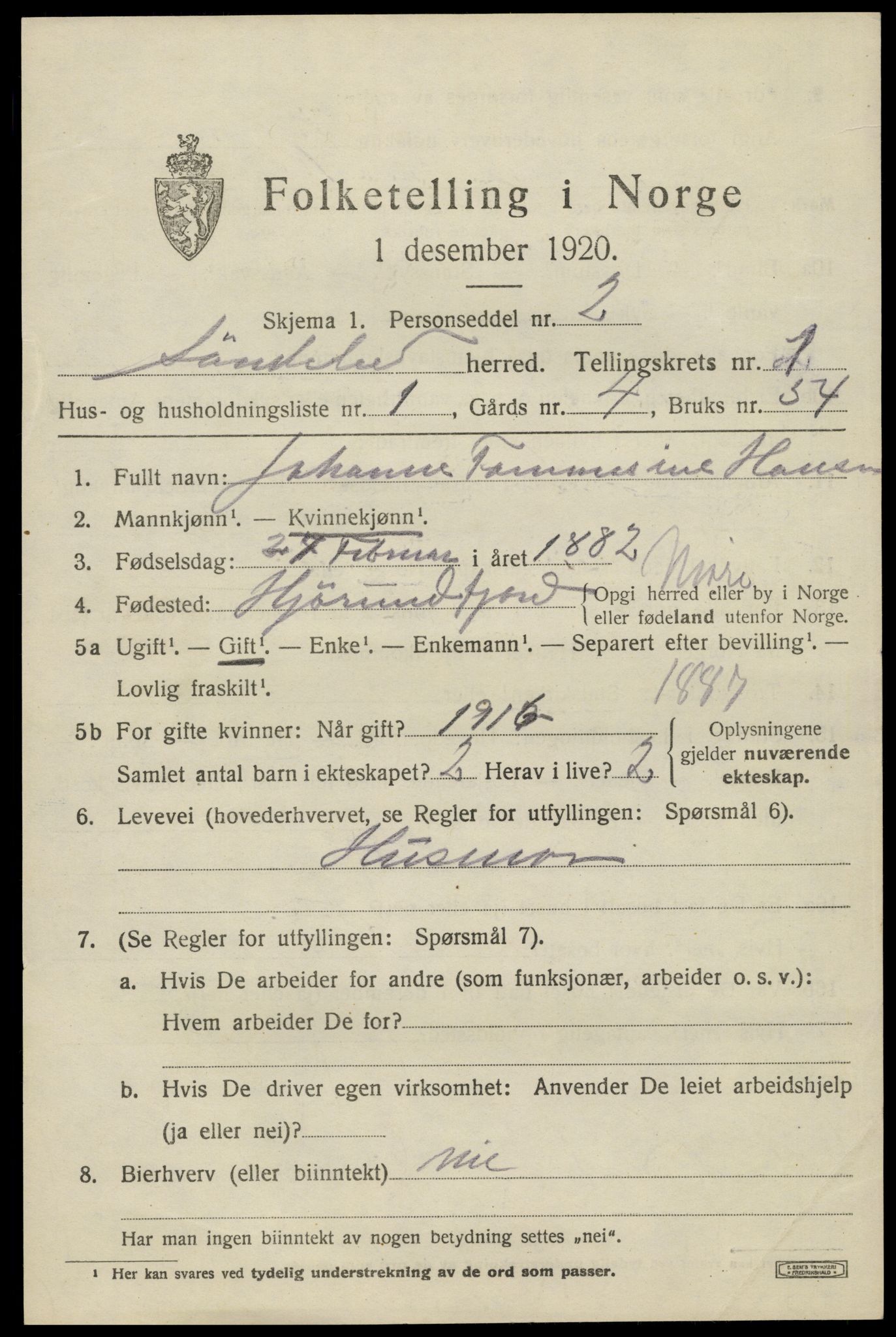 SAK, 1920 census for Søndeled, 1920, p. 1341