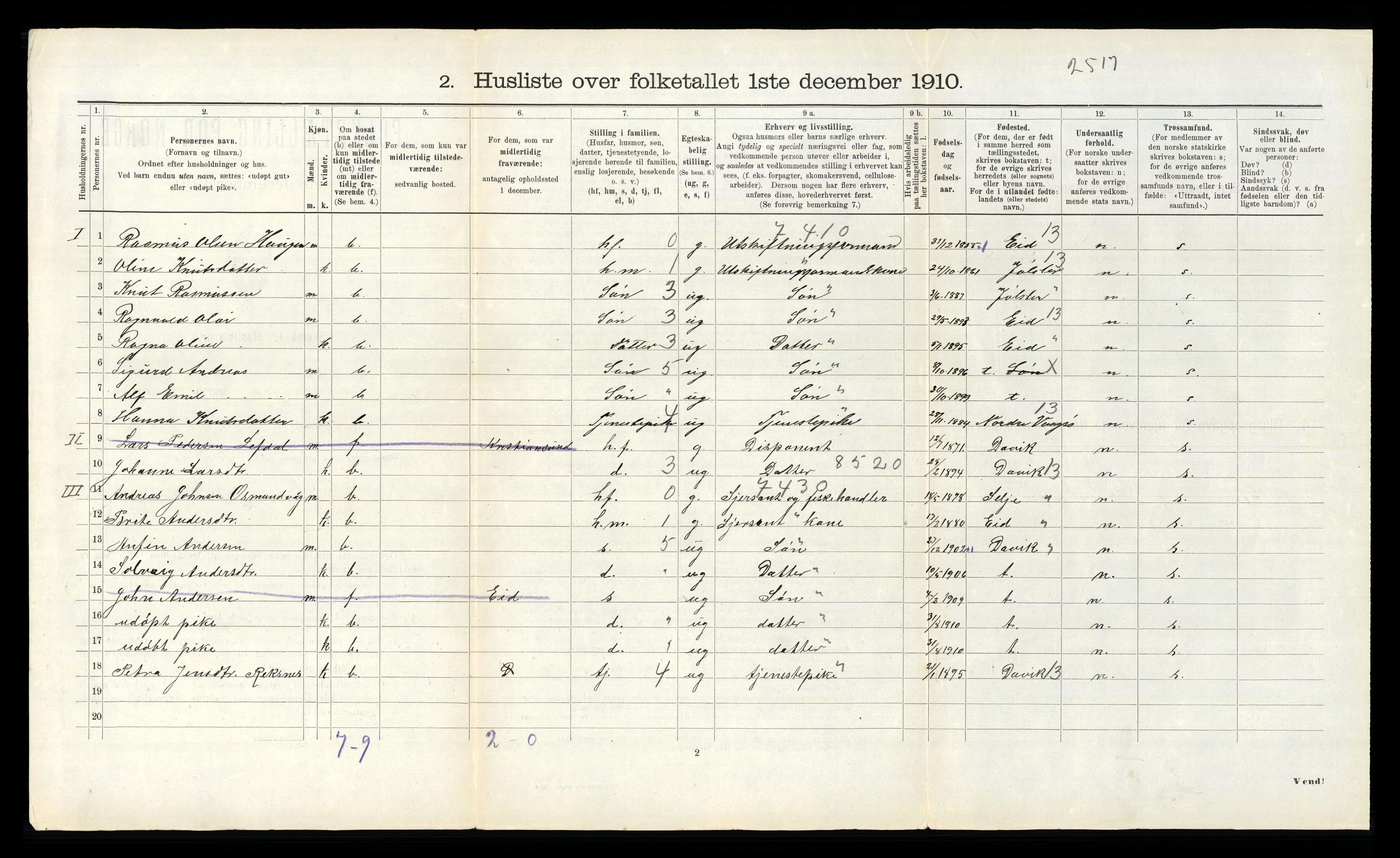 RA, 1910 census for Sør-Vågsøy, 1910, p. 143