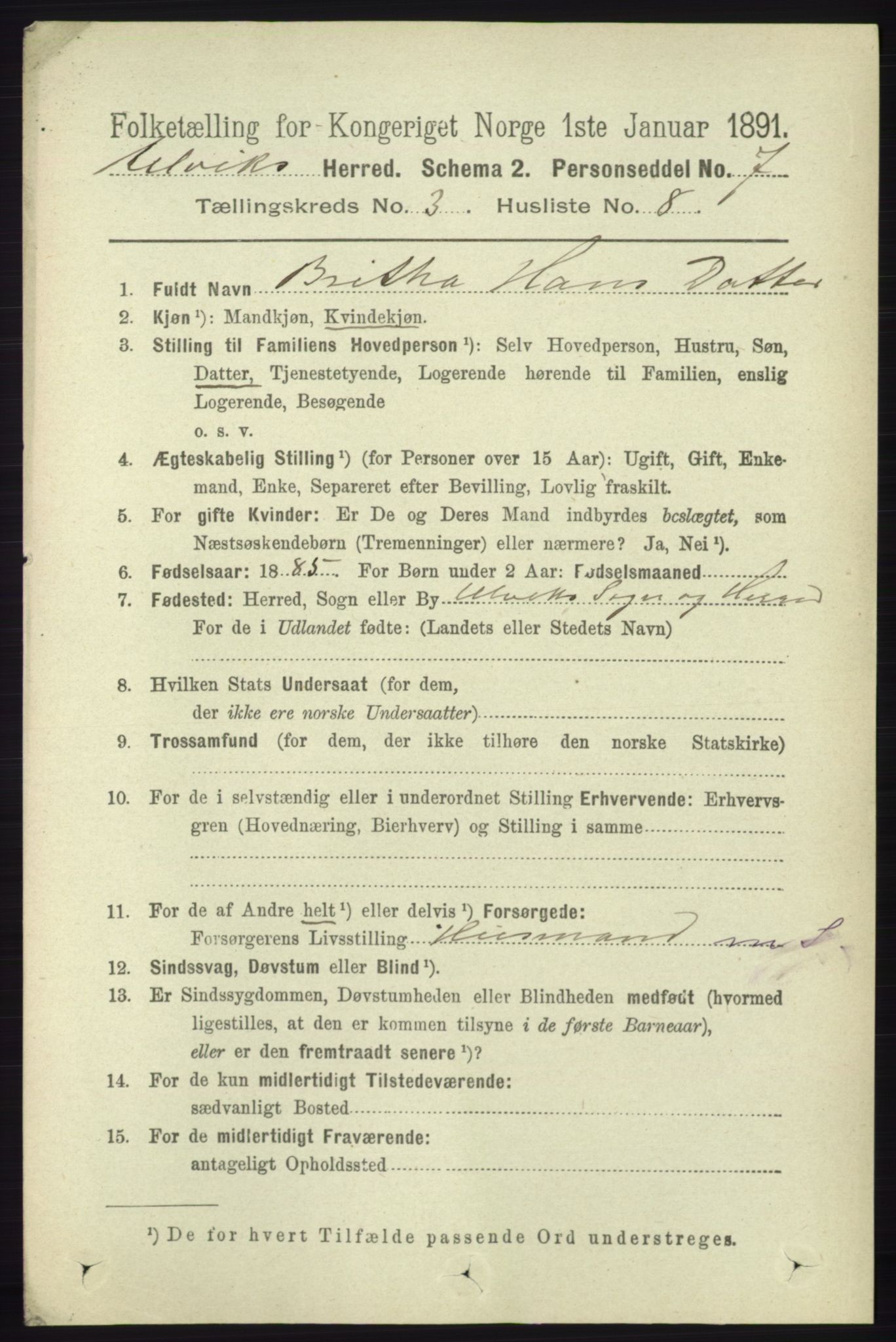 RA, 1891 census for 1233 Ulvik, 1891, p. 371