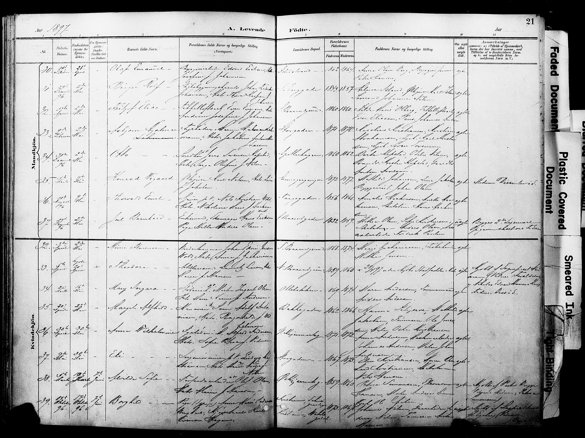 Horten kirkebøker, AV/SAKO-A-348/F/Fa/L0005: Parish register (official) no. 5, 1896-1904, p. 21