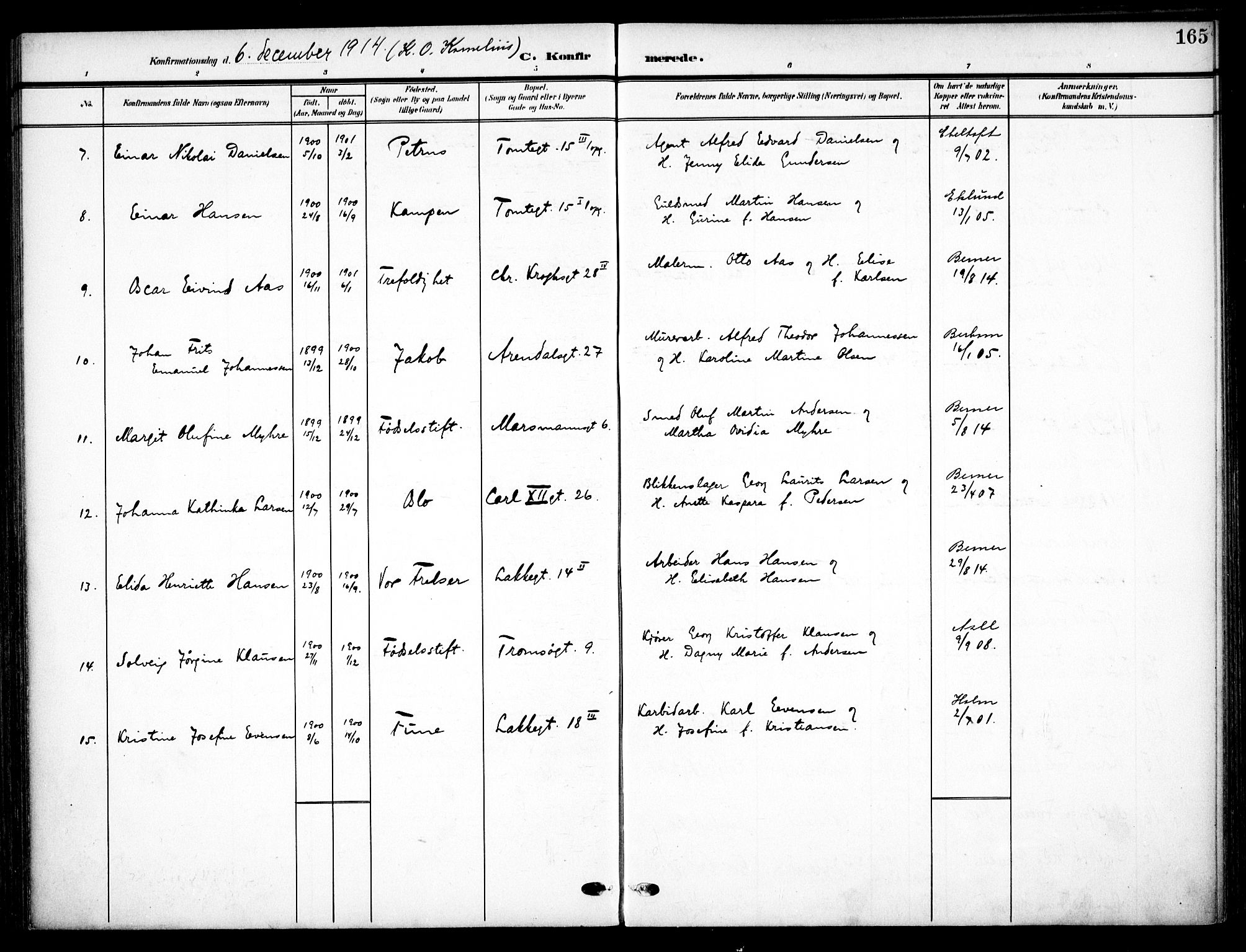 Vaterland prestekontor Kirkebøker, AV/SAO-A-10880/F/Fa/L0001: Parish register (official) no. 1, 1907-1930, p. 165