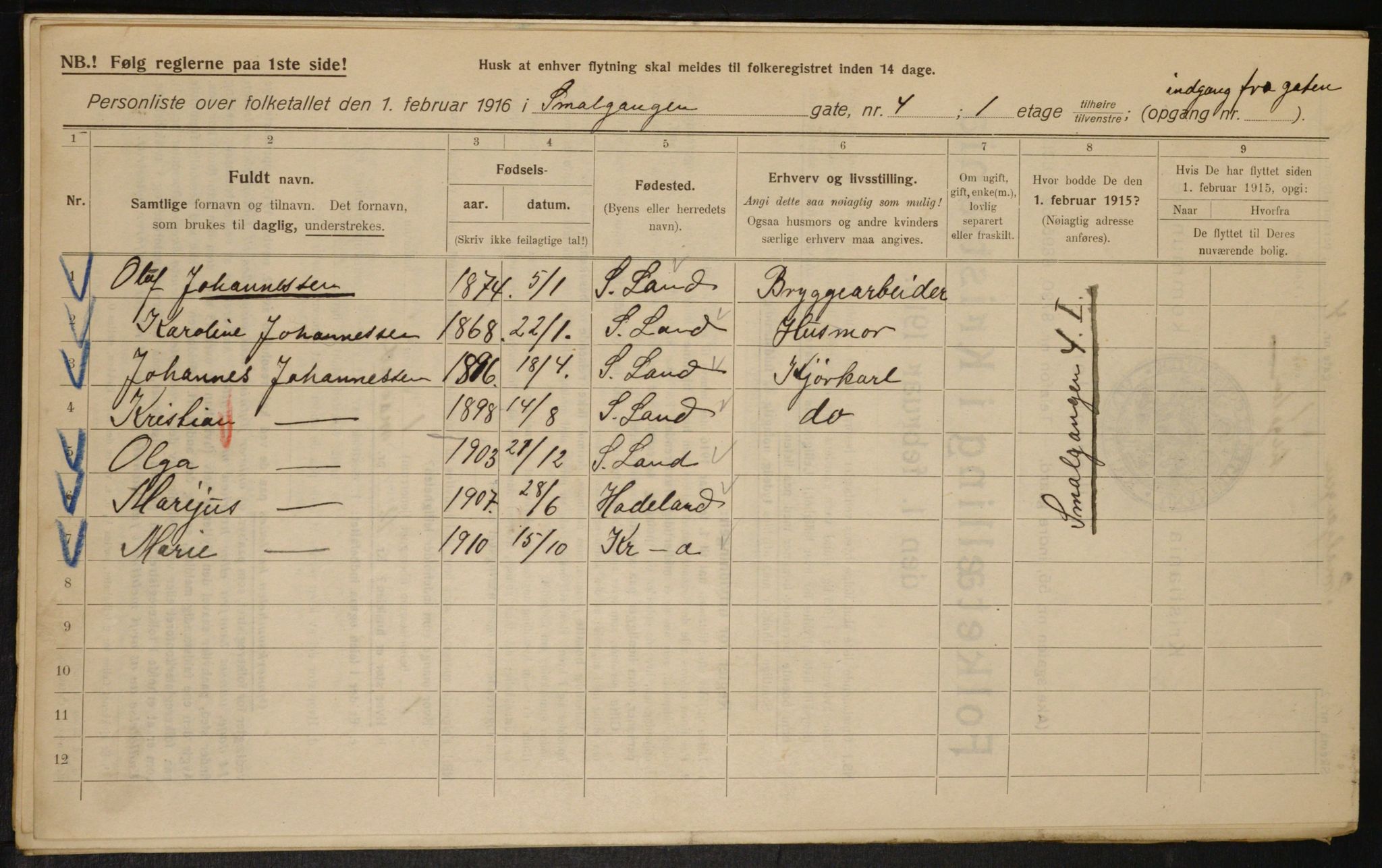 OBA, Municipal Census 1916 for Kristiania, 1916, p. 99453