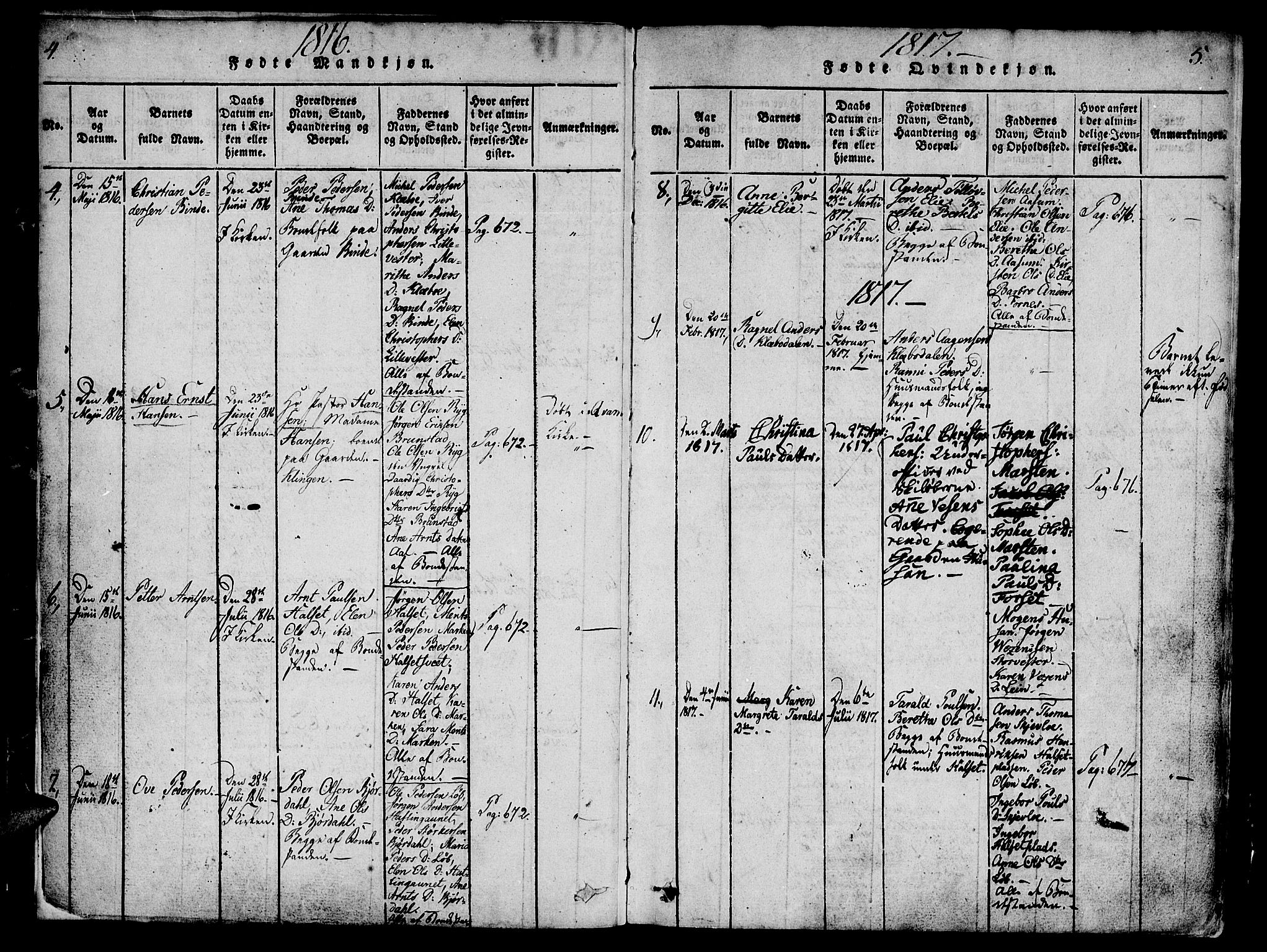 Ministerialprotokoller, klokkerbøker og fødselsregistre - Nord-Trøndelag, SAT/A-1458/746/L0441: Parish register (official) no. 746A03 /1, 1816-1827, p. 4-5