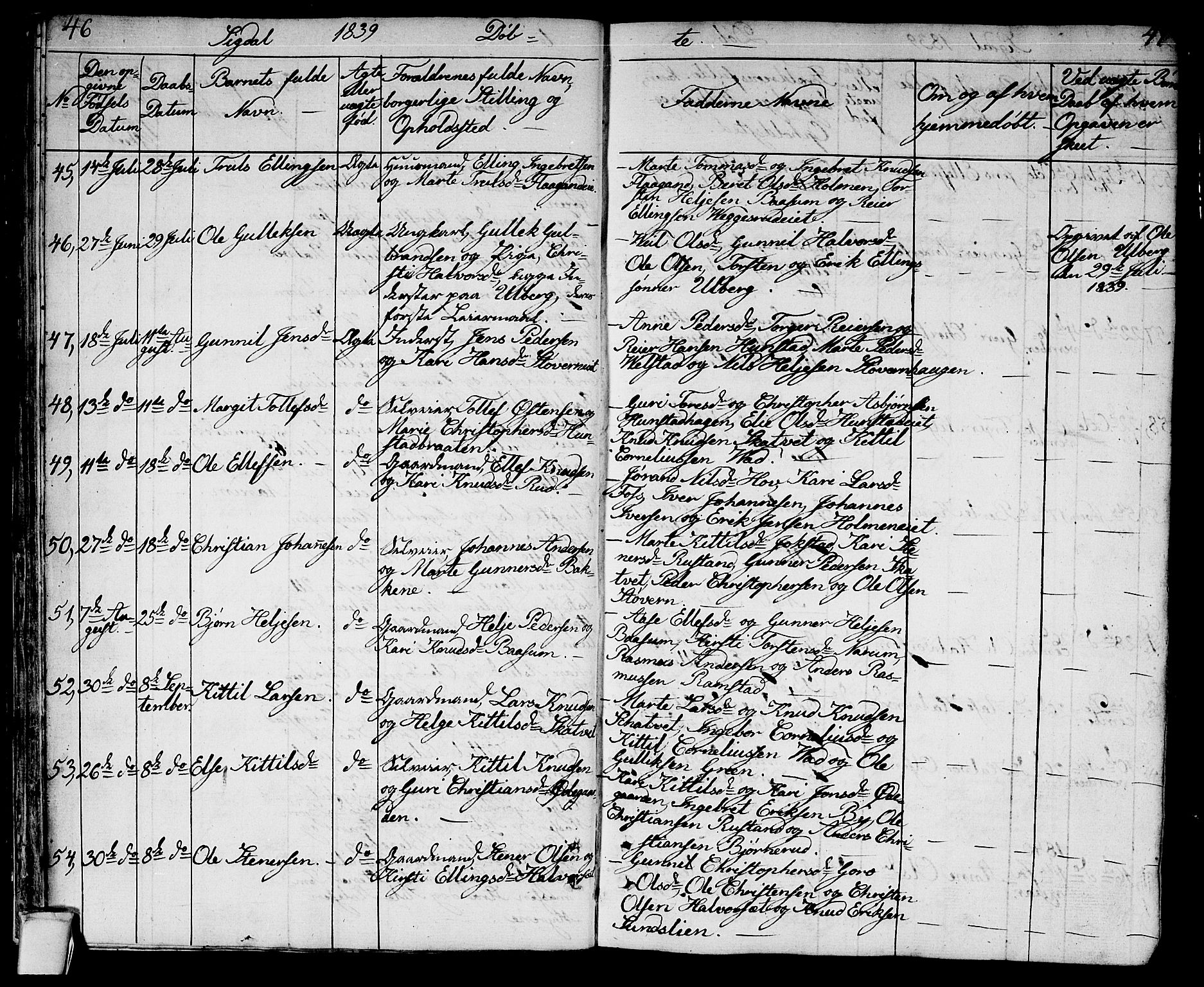 Sigdal kirkebøker, AV/SAKO-A-245/G/Ga/L0002: Parish register (copy) no. I 2, 1835-1856, p. 46-47