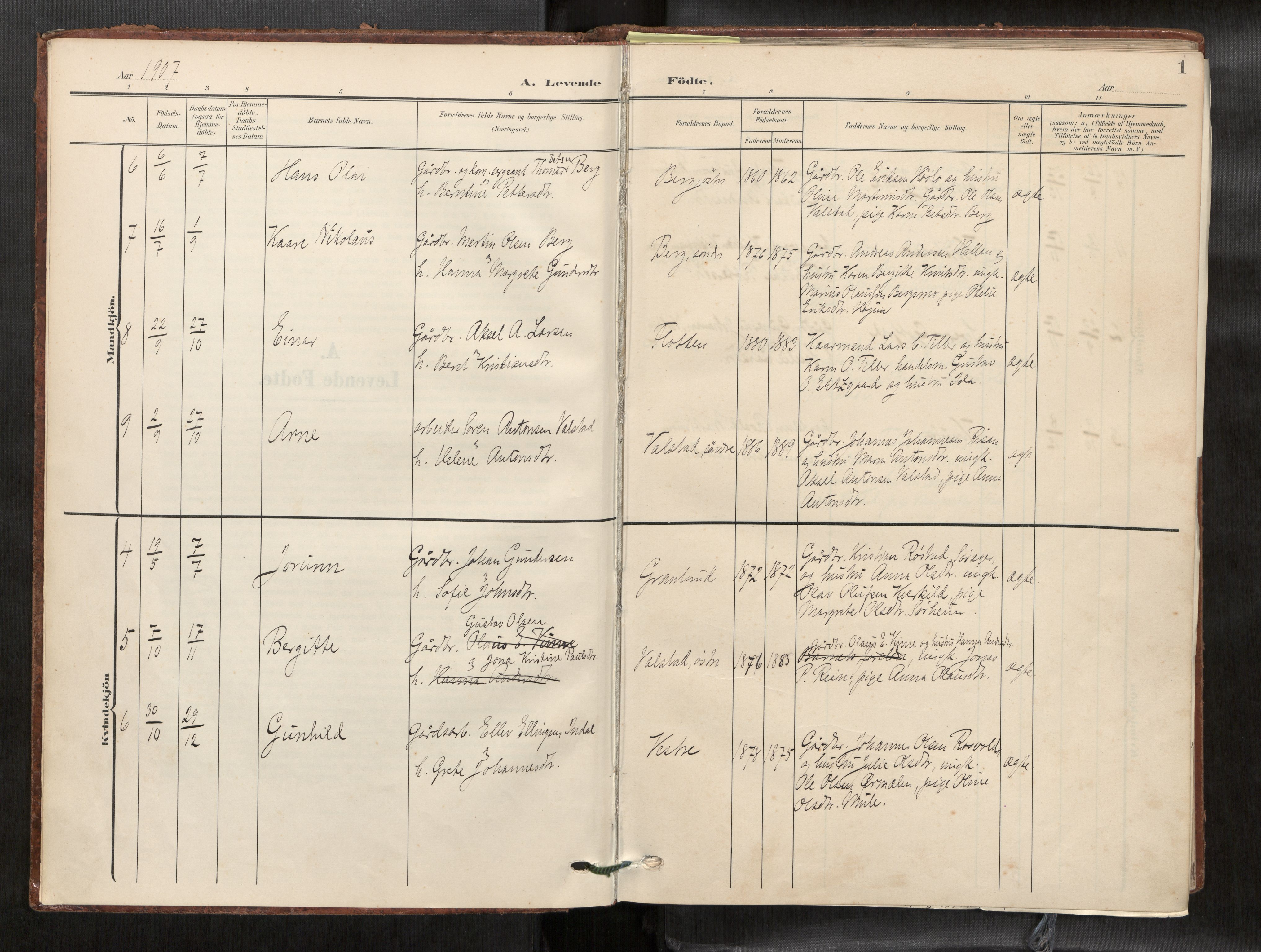Verdal sokneprestkontor, SAT/A-1156/2/H/Haa/L0003: Parish register (official) no. 3, 1907-1921, p. 1