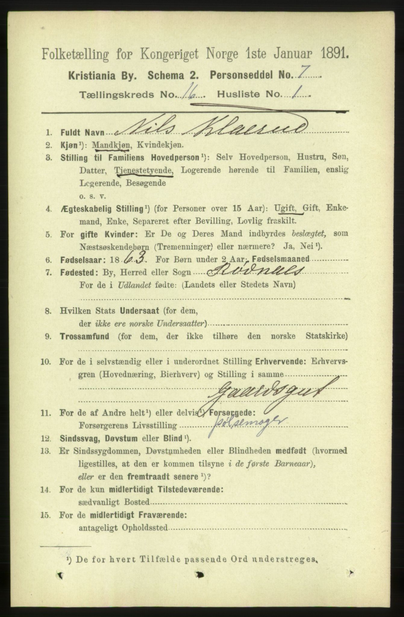 RA, 1891 census for 0301 Kristiania, 1891, p. 7106